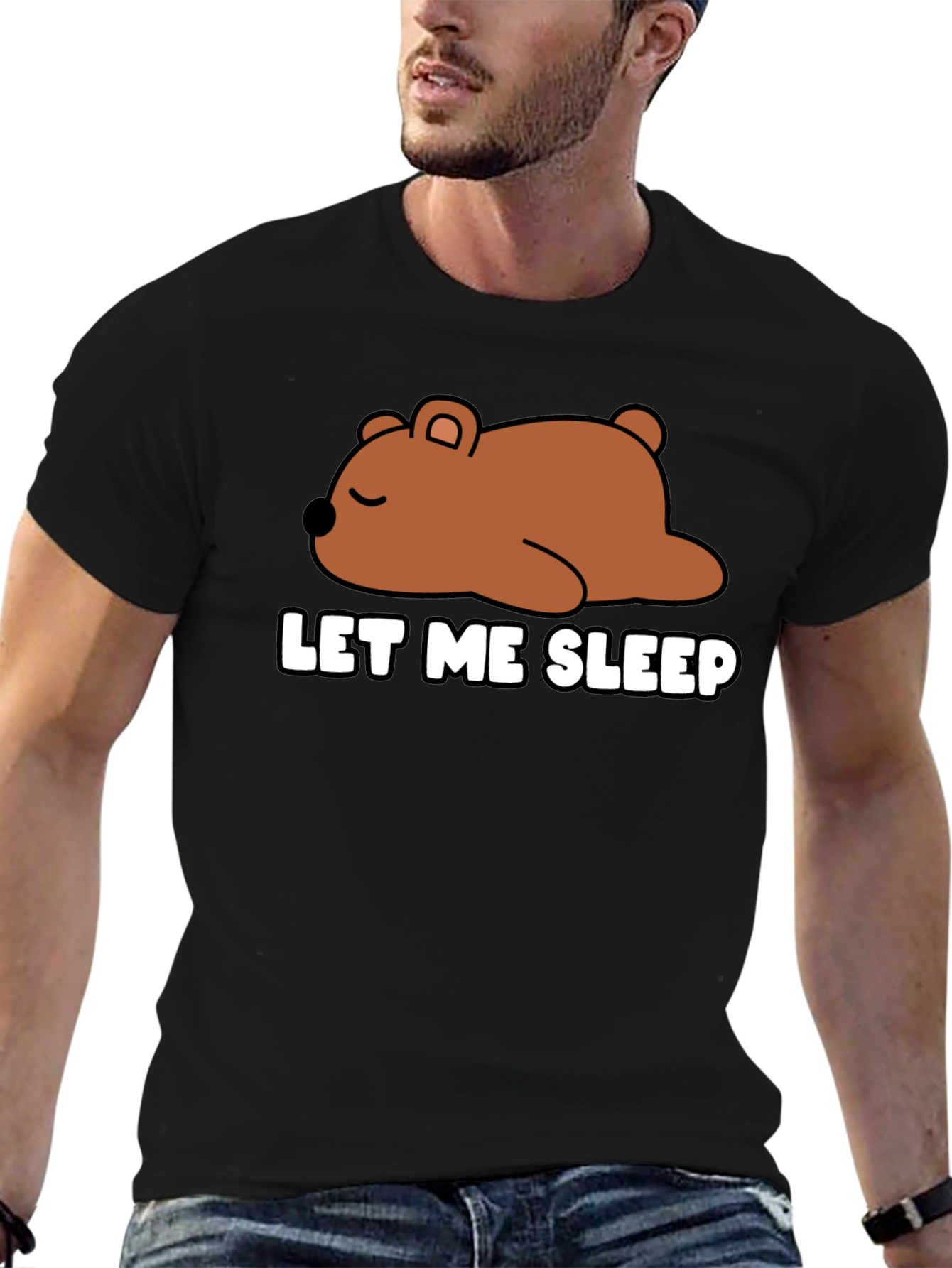 Black Let Me Sleep Bear Graphic T-Shirt - Unisex view 6