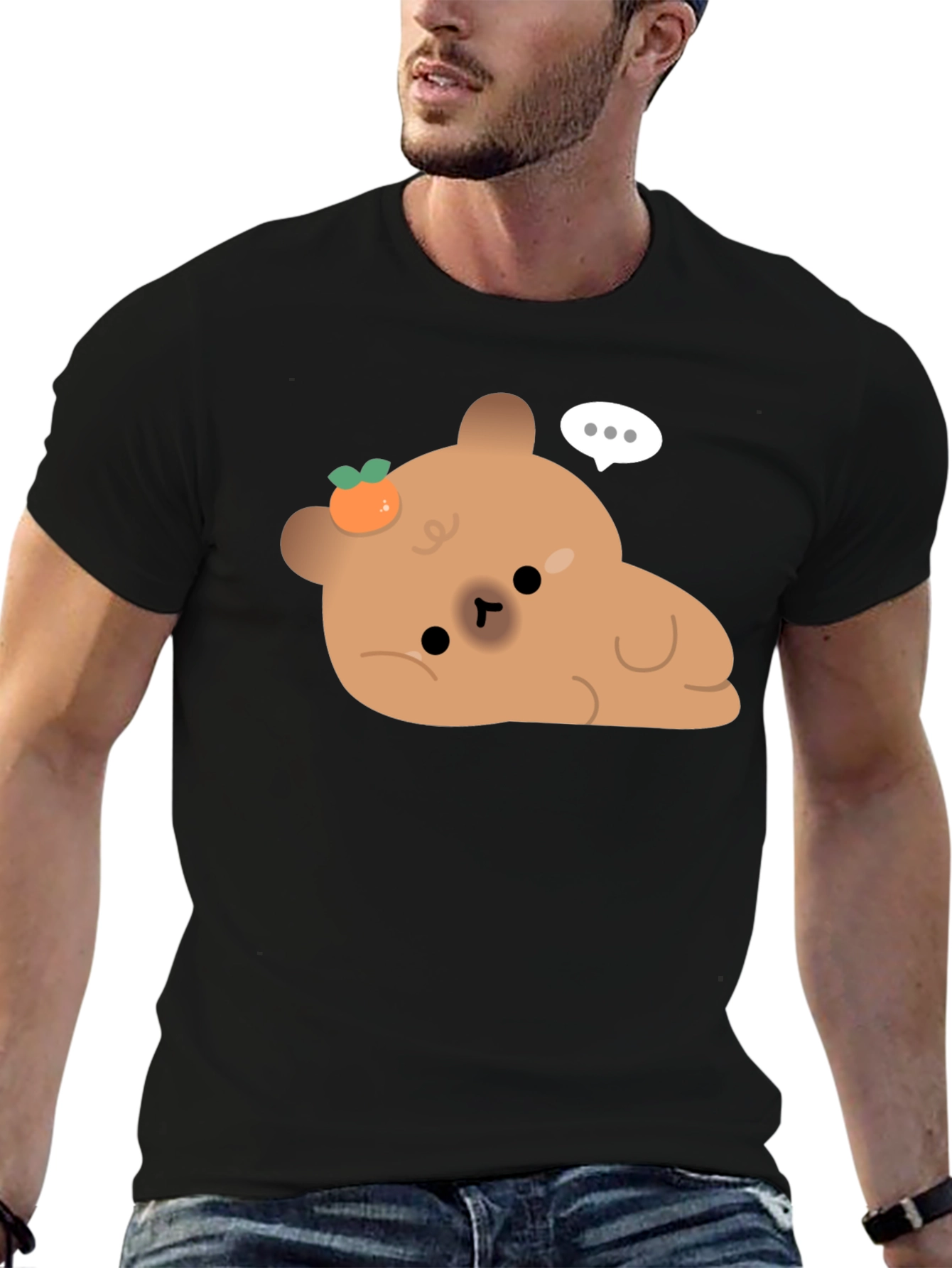 Black Cute Bear with Tangerine T-Shirt view 6