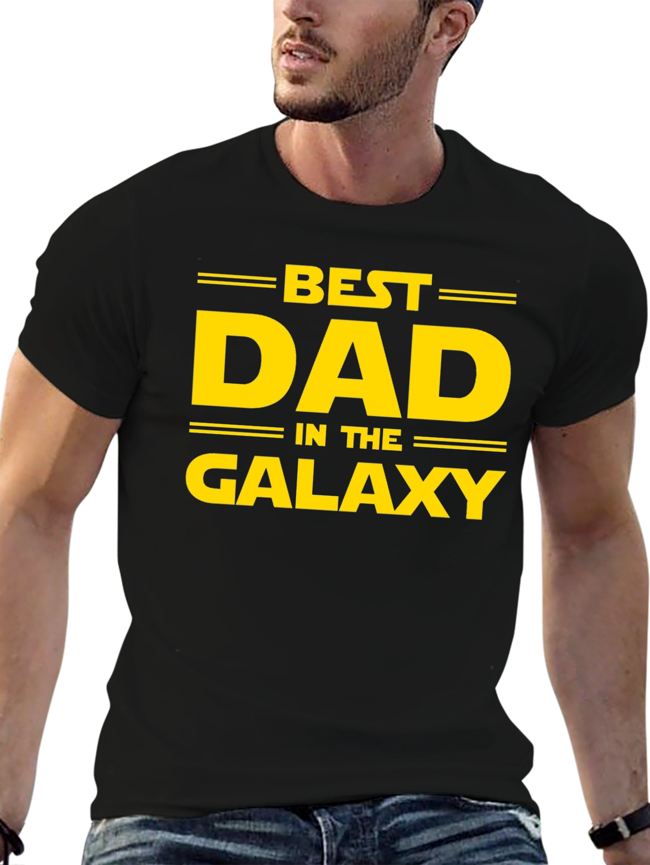 Black Best Dad in the Galaxy Black T-Shirt view 6