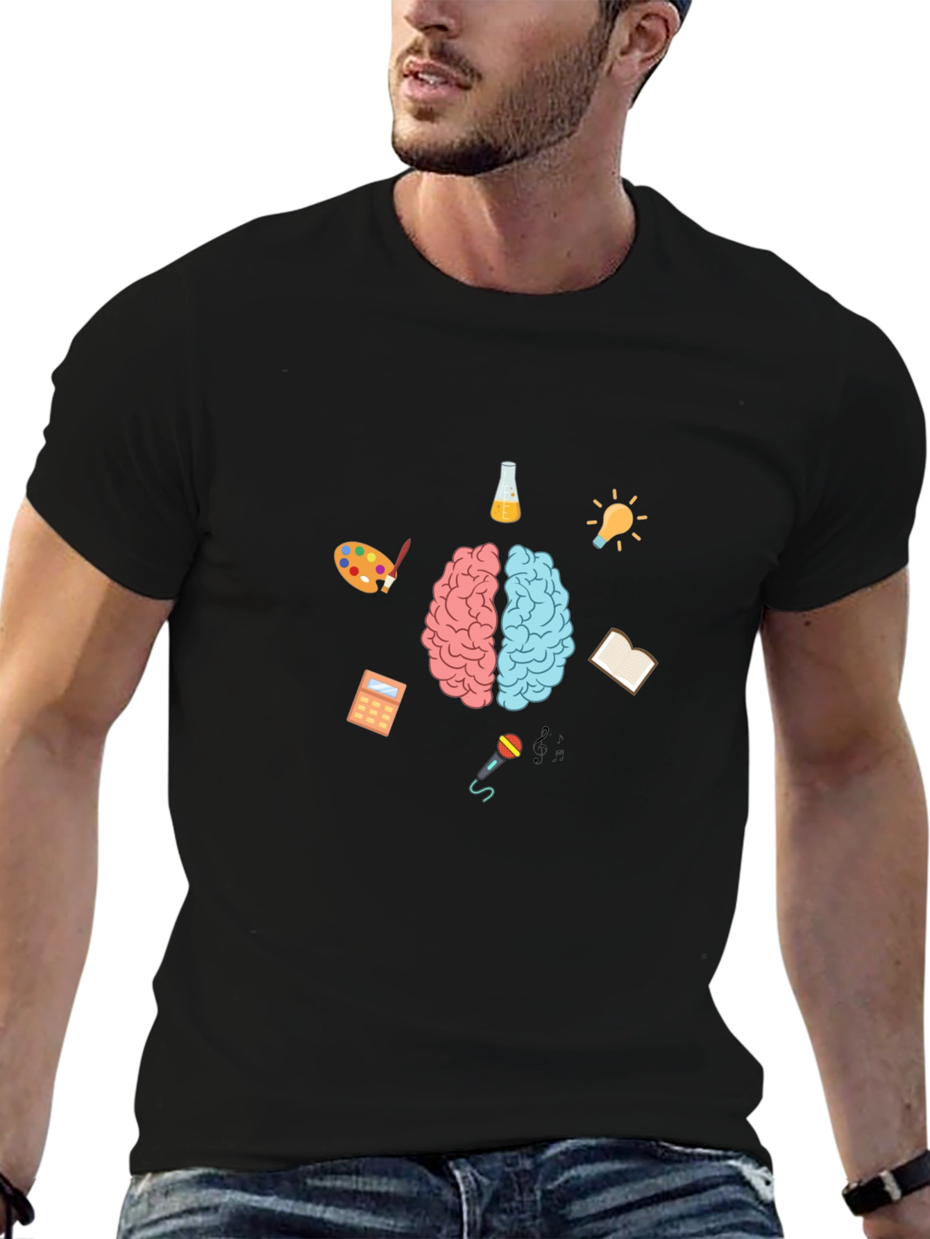 Black Creative Brain T-Shirt - Black Cotton Tee for Thinkers view 6