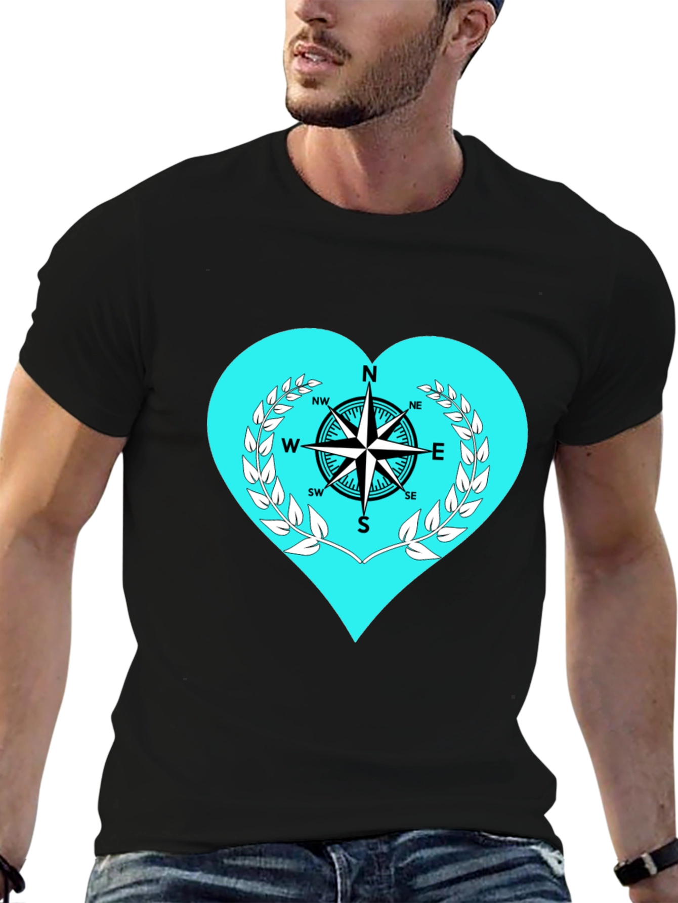Black Compass Heart Graphic Tee - Stylish Black T-Shirt view 6