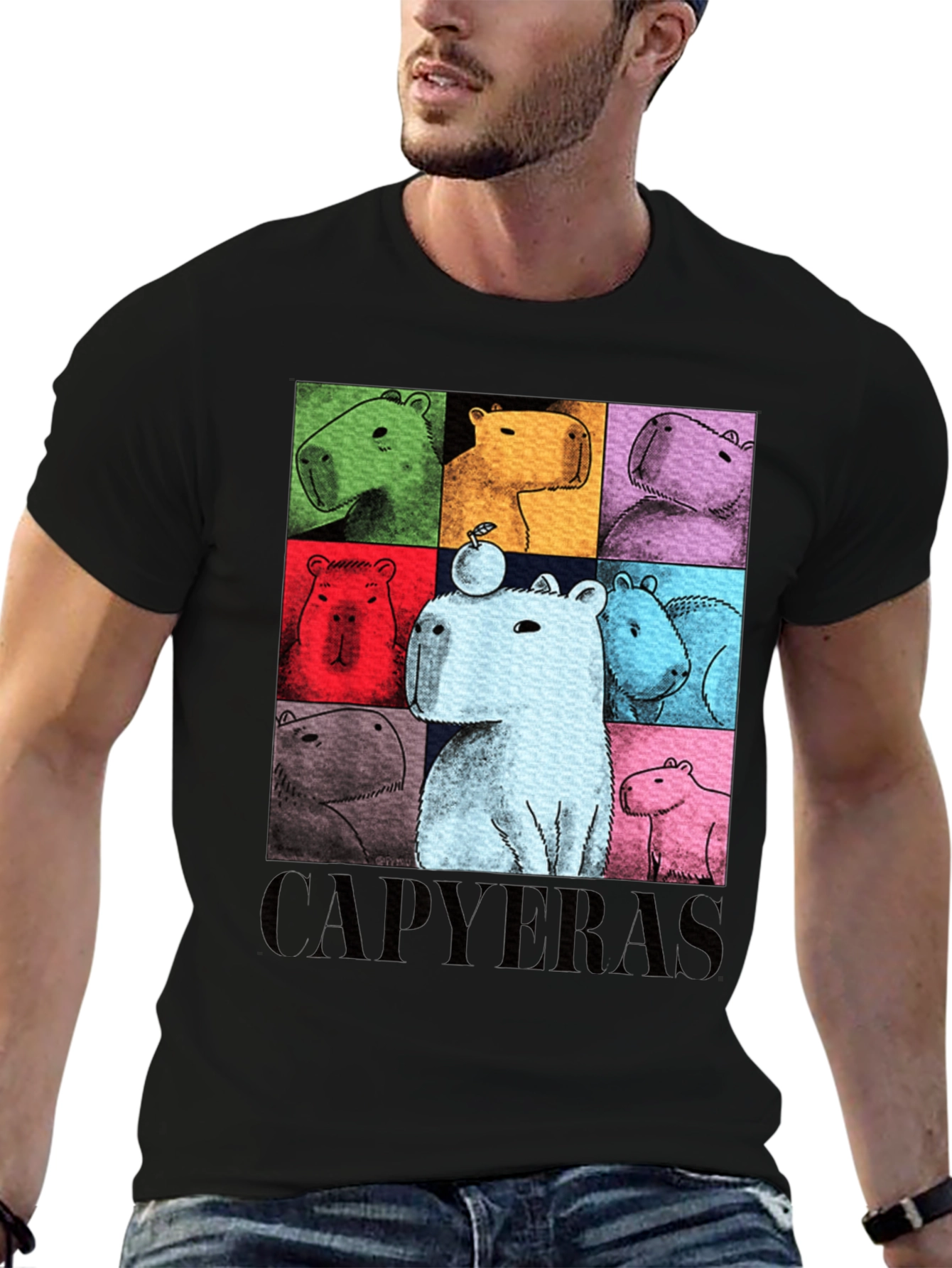 Black Capybara Pop Art Graphic Tee view 6