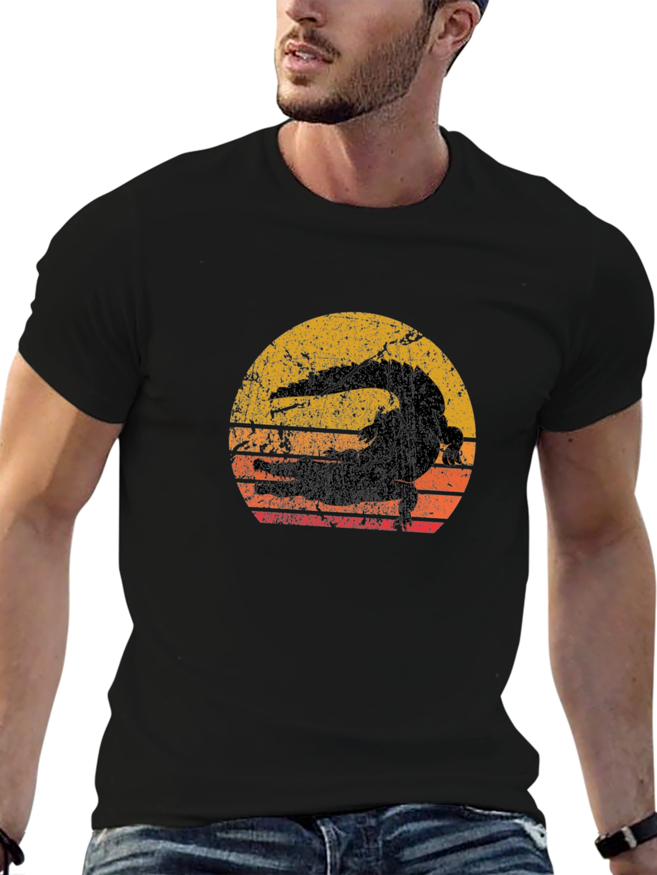 Black Vintage Alligator Sunset Graphic Tee - Black view 6