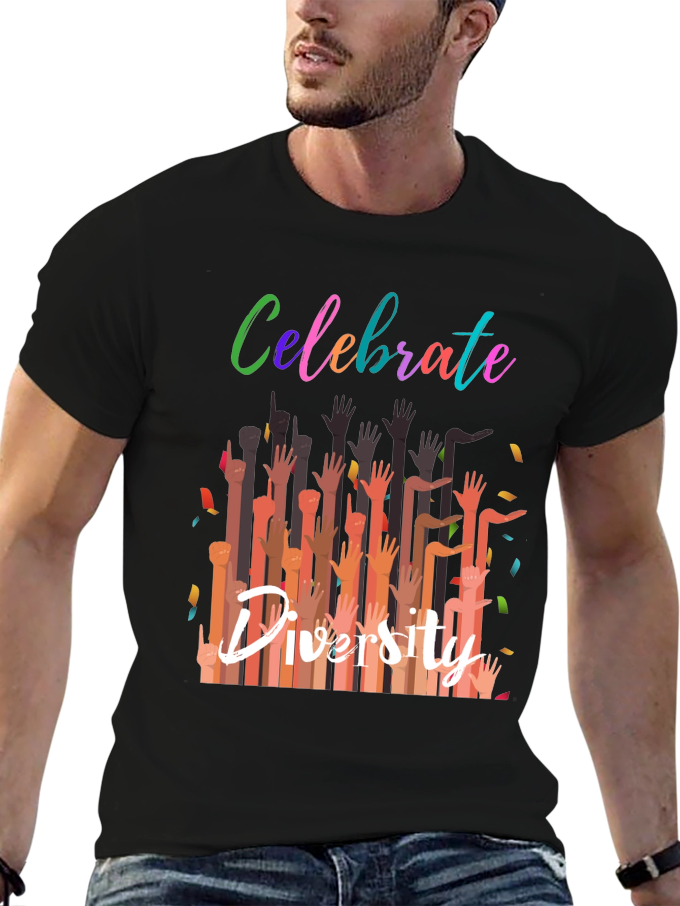 Black Celebrate Diversity Graphic Tee - Black Unisex T-Shirt view 6