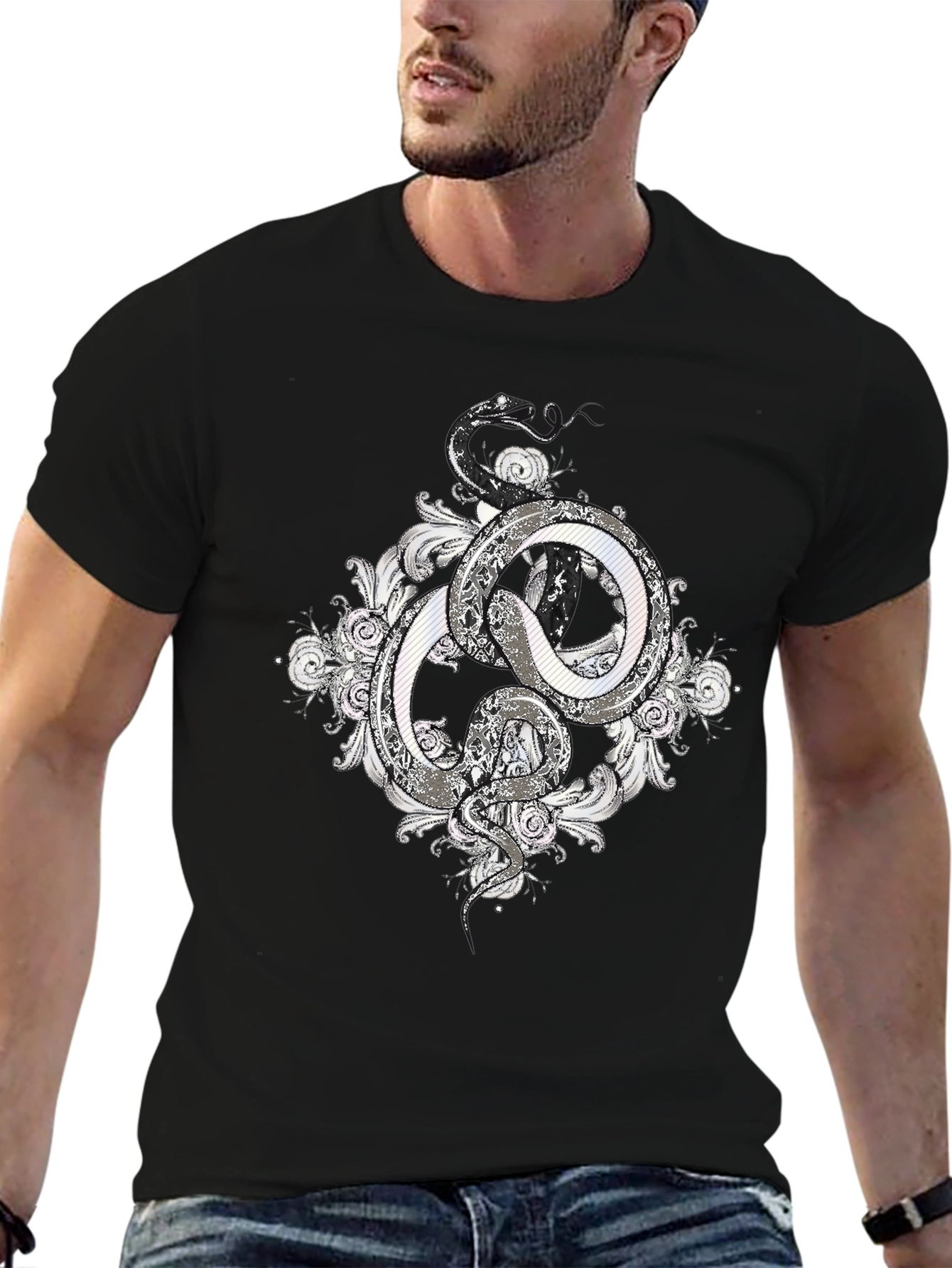 Black Serpentine Graphic Tee - Stylish Snake Design view 6