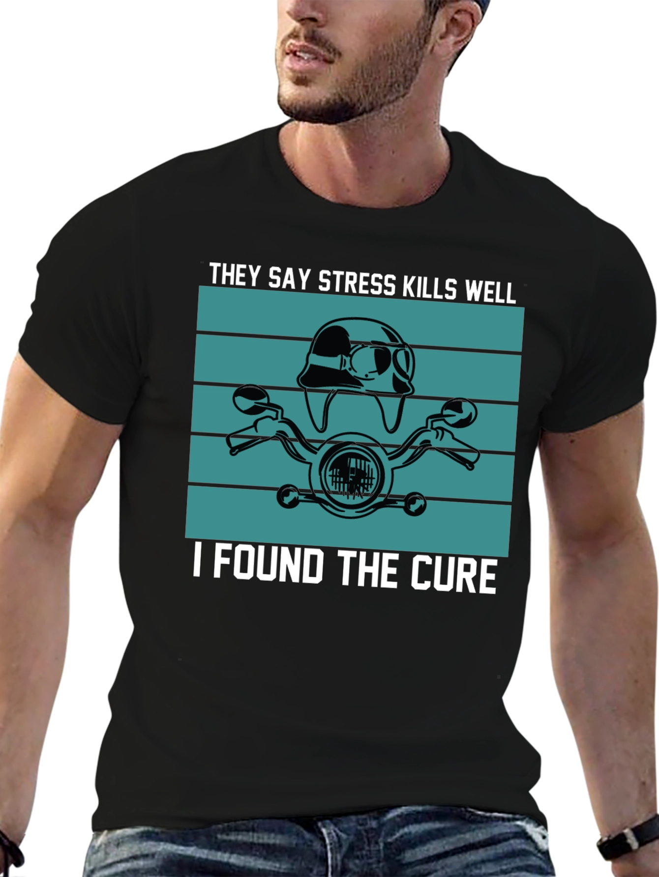 Black Stress Kills Cure Motorcycle T-Shirt view 6