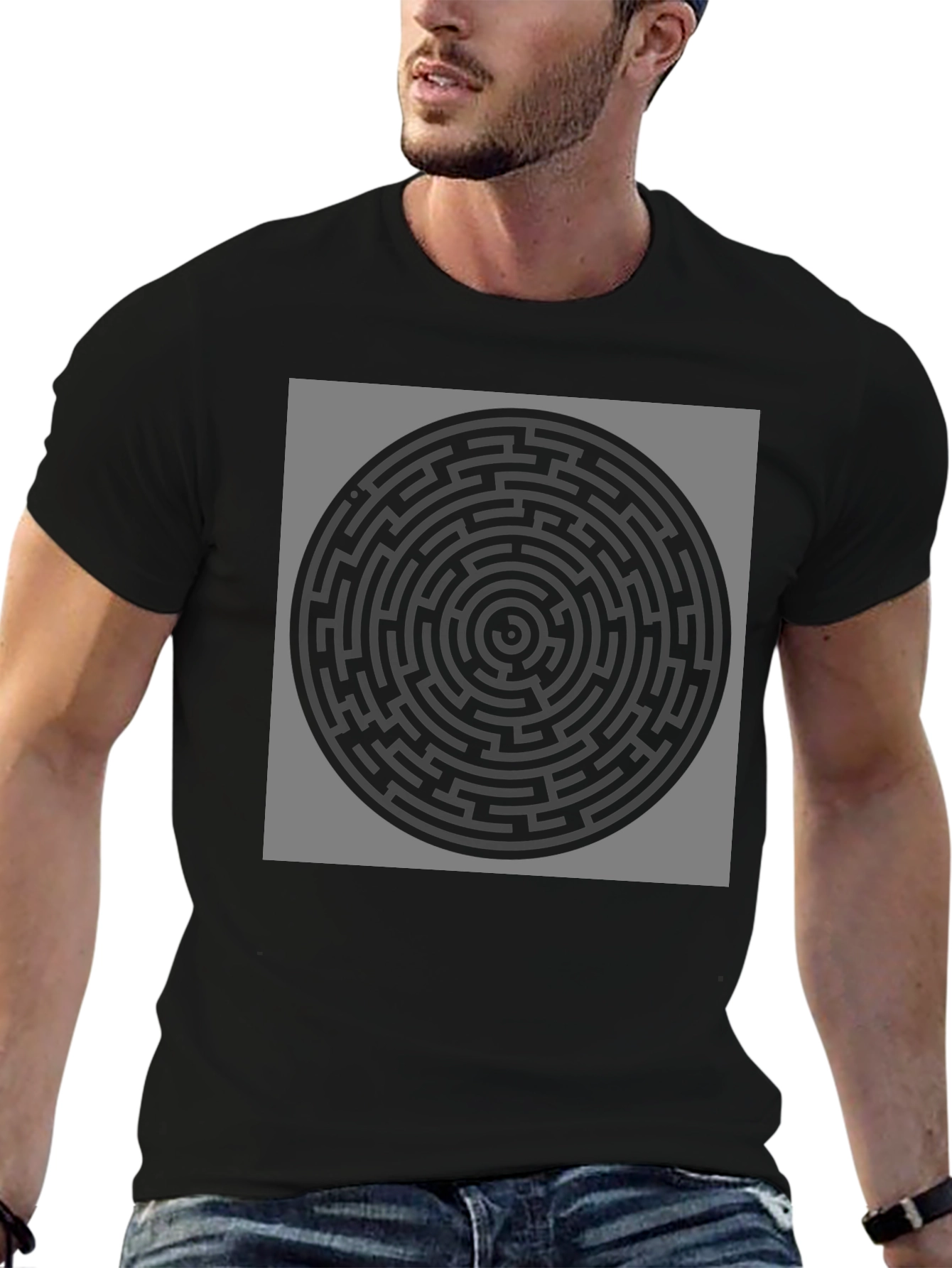 Black Circular Maze Graphic T-Shirt - Black view 6