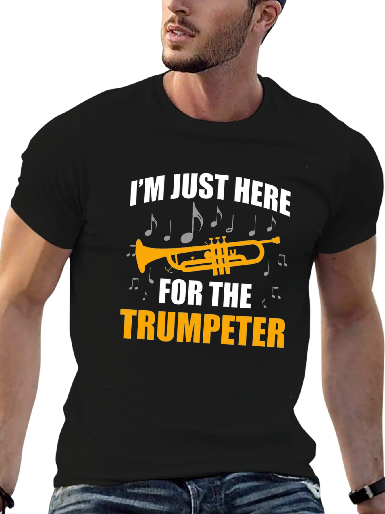 Black Trumpet Lover Graphic Tee - I'm Just Here for the Trumpeter view 6