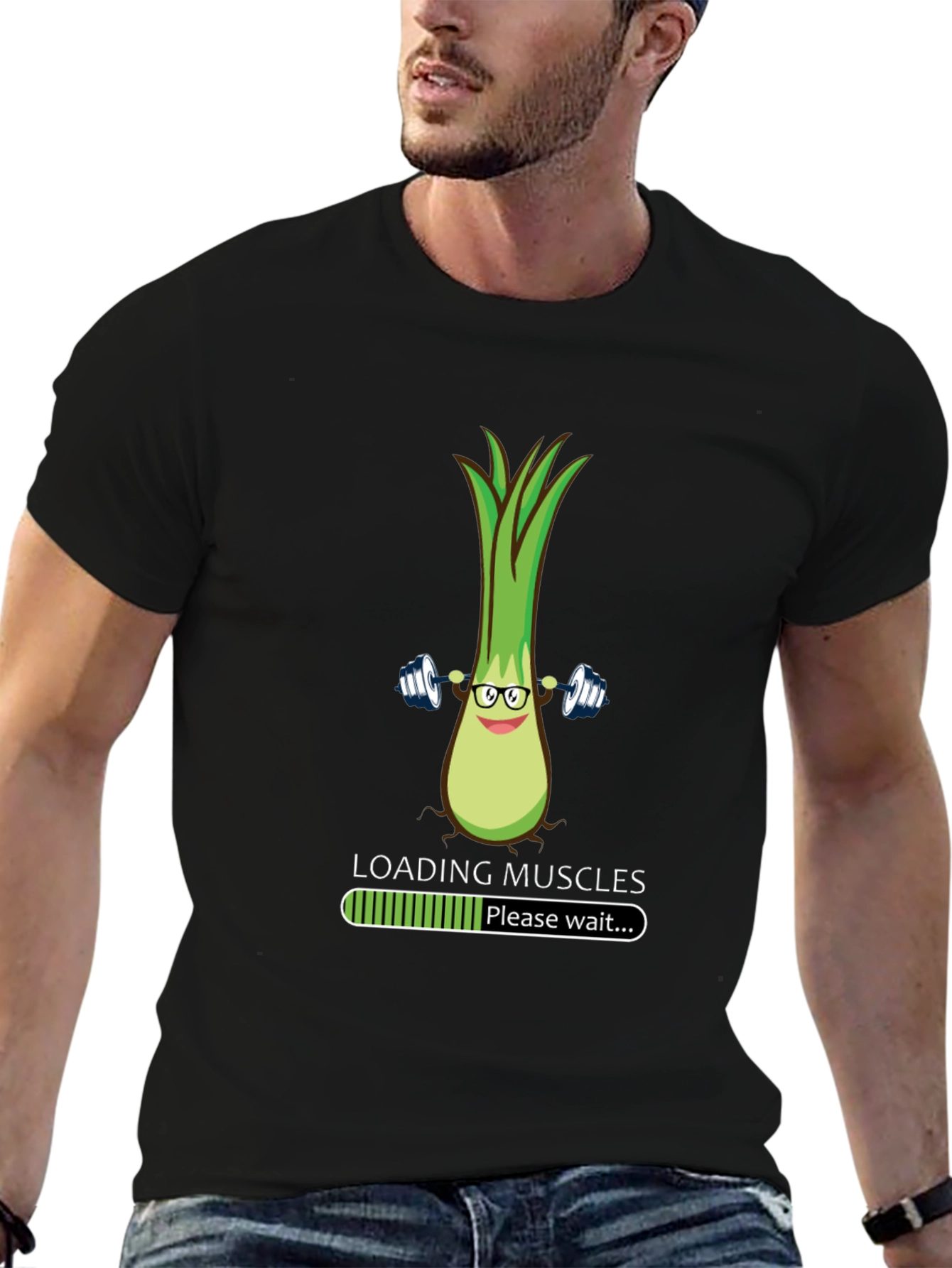 Black Funny Leek Muscles Black T-Shirt view 6