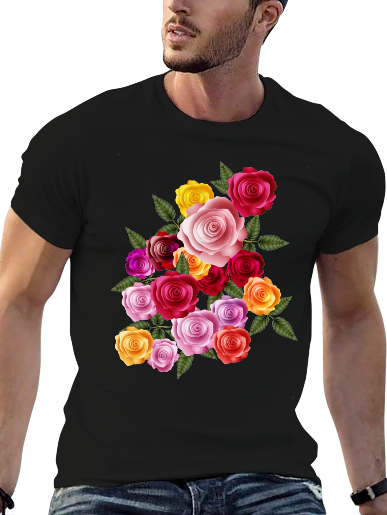 Black Floral Rose Bouquet Graphic Tee - Black view 6