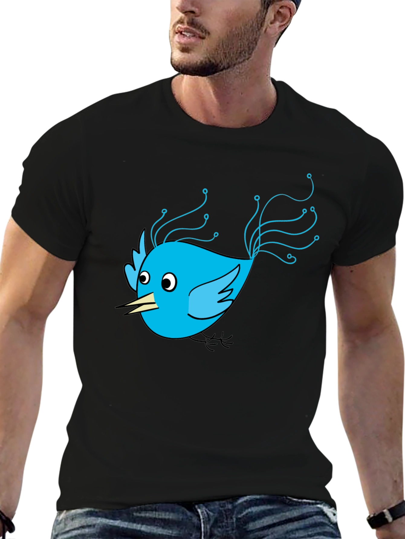 Black Tech Bird Graphic Tee - Black Cotton Blend view 6