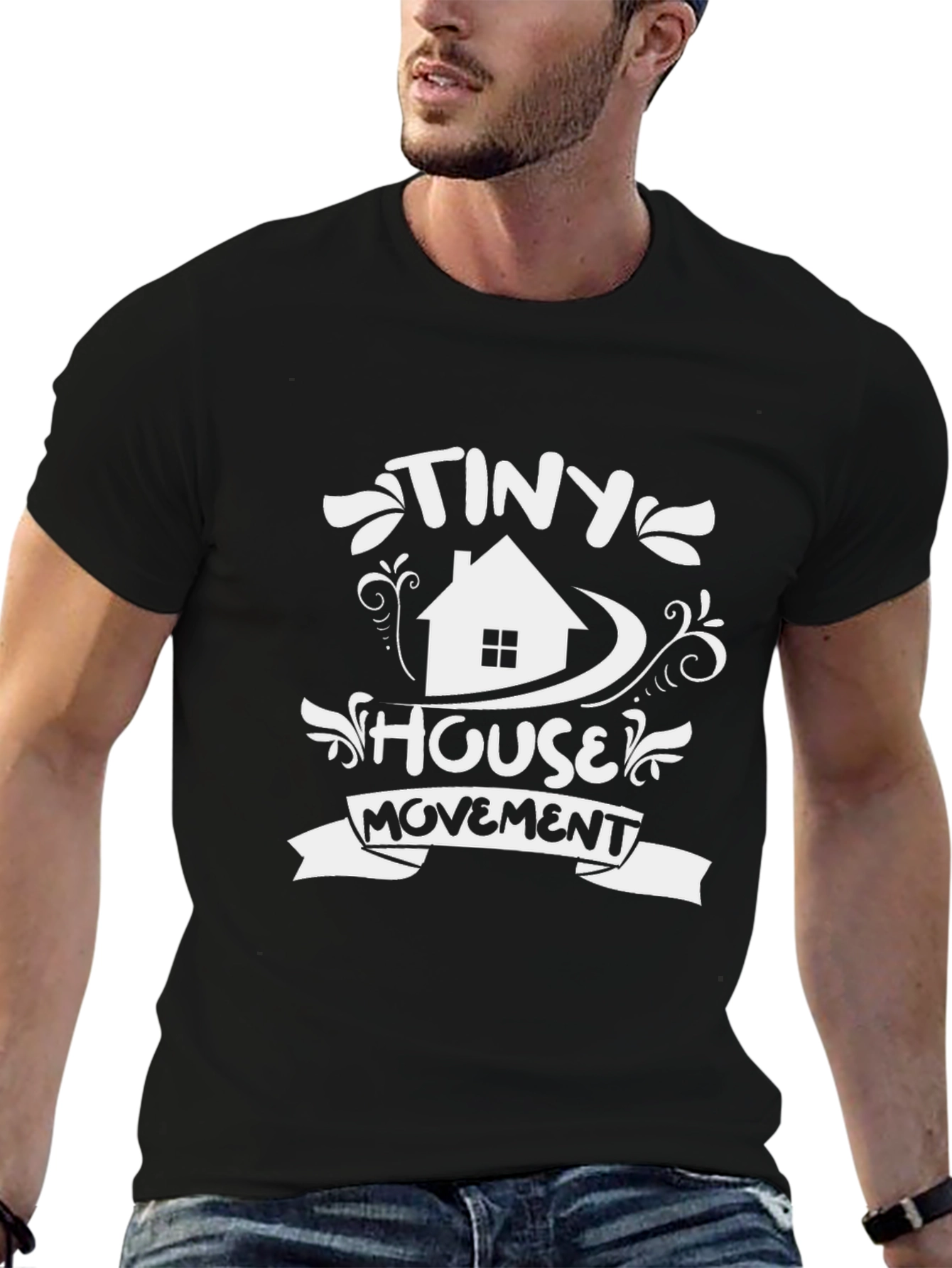 Black Tiny House Movement T-Shirt - Black Cotton Tee view 6