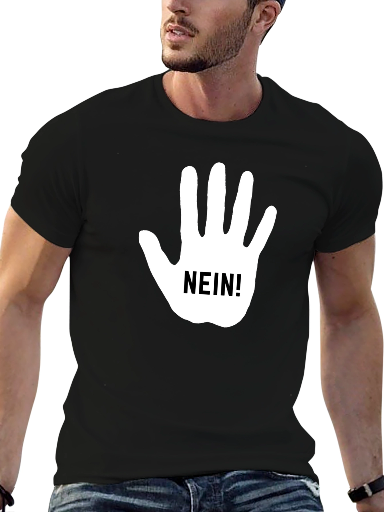 Black Nein Hand Gesture Black T-Shirt view 6