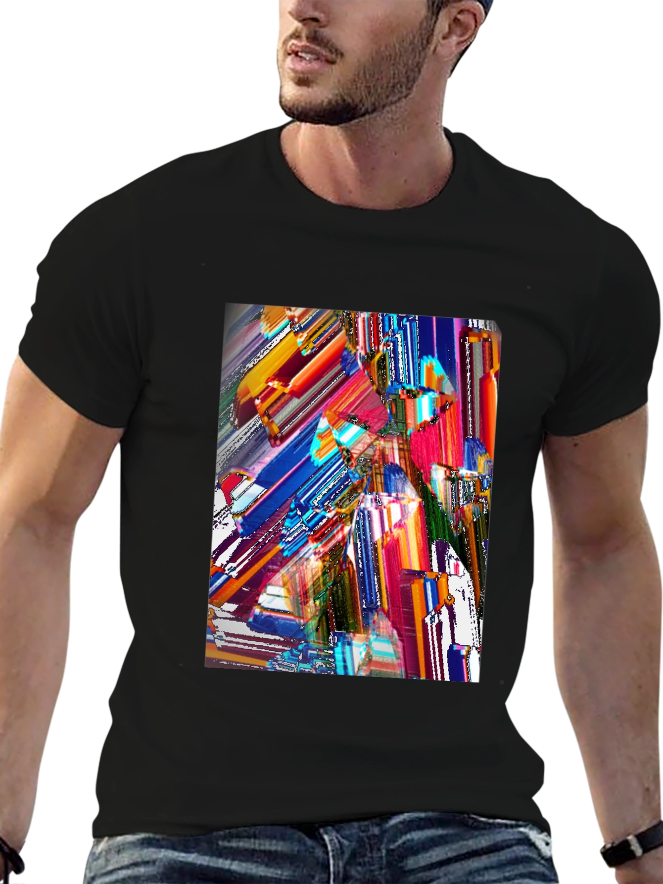 Black Abstract Art Graphic Print Black T-Shirt view 6