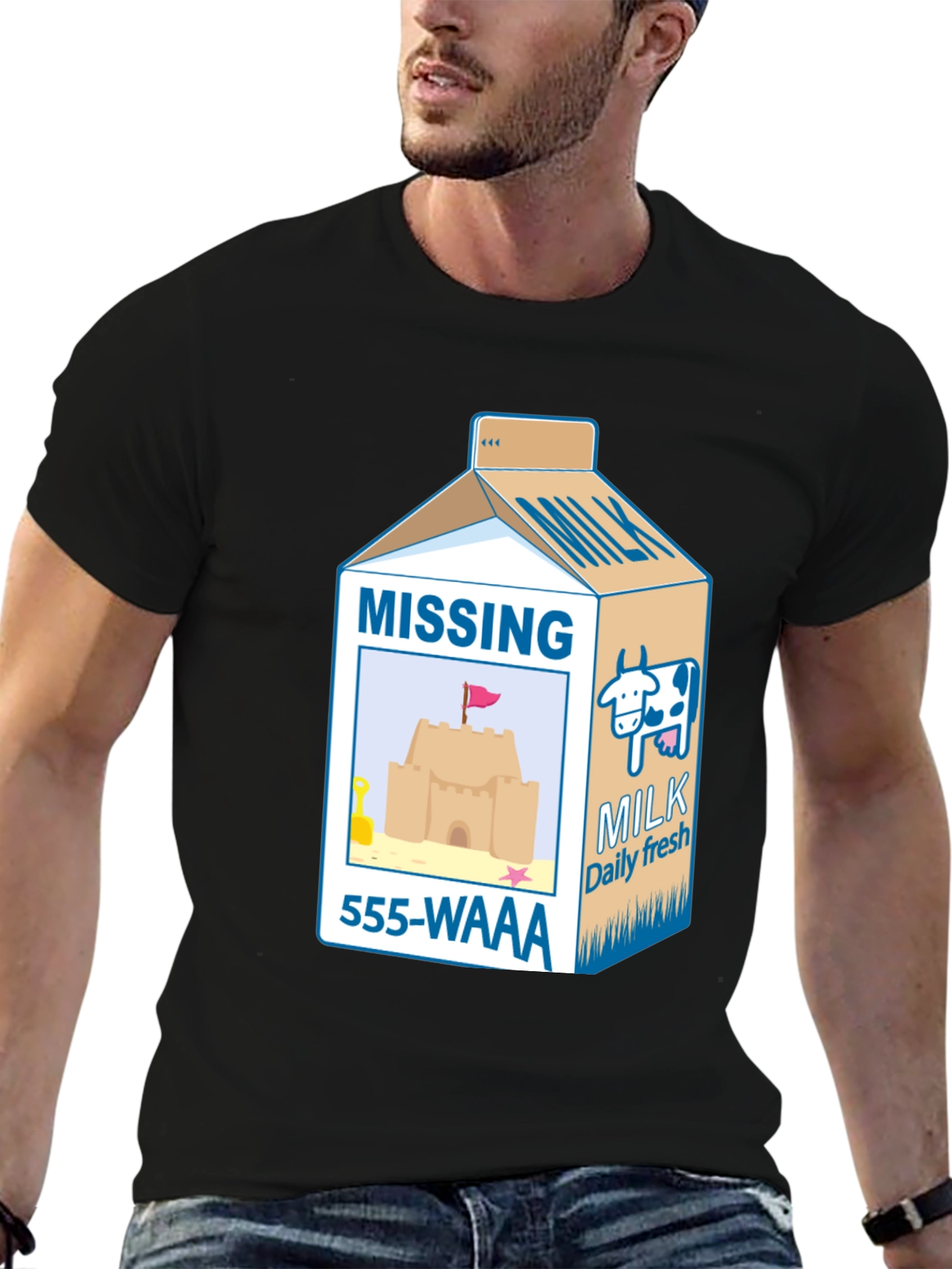 Black Funny Missing Milk Carton T-Shirt view 6