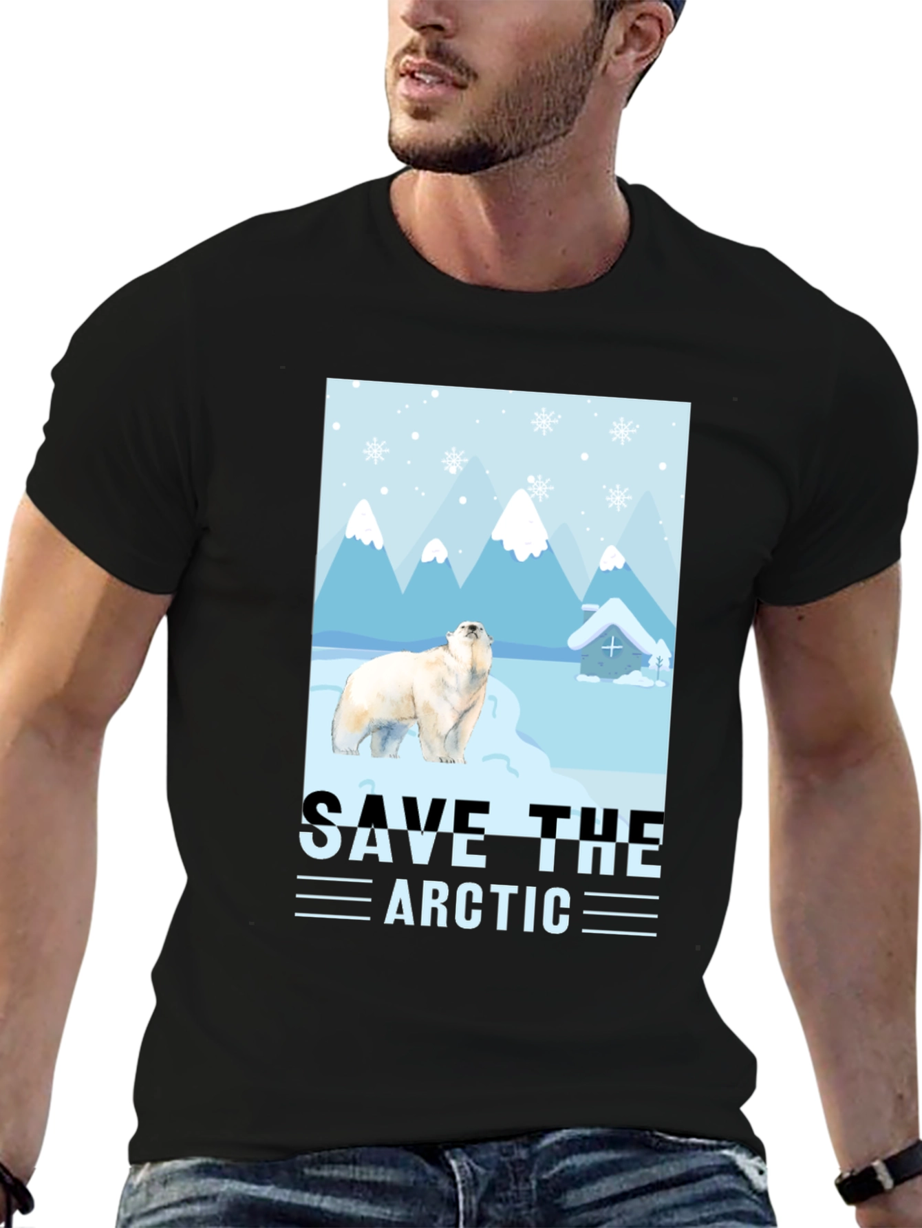 Black Save the Arctic Polar Bear Graphic T-Shirt view 6