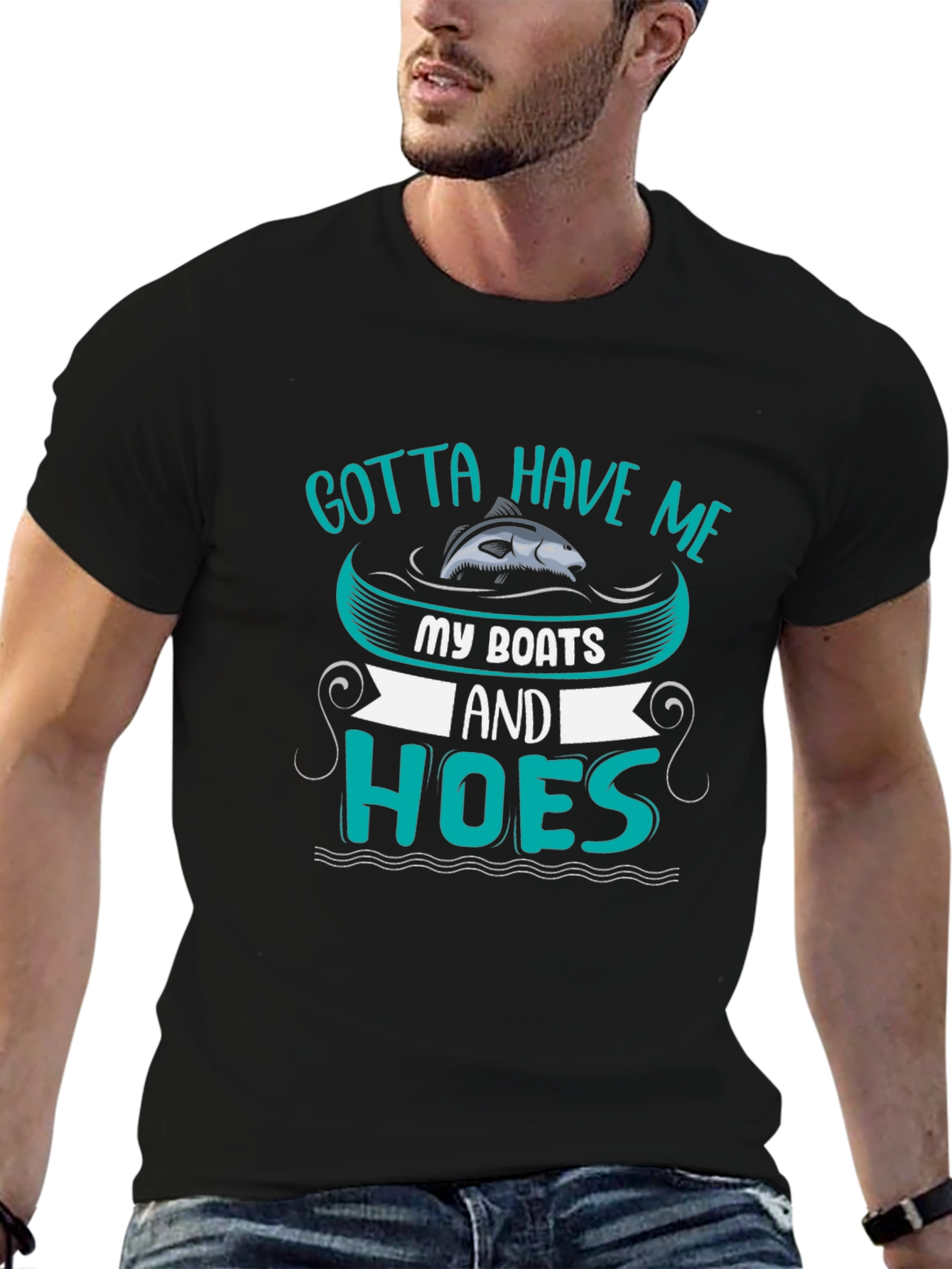 Black Gotta Have Me Boats and Hoes T-Shirt view 6