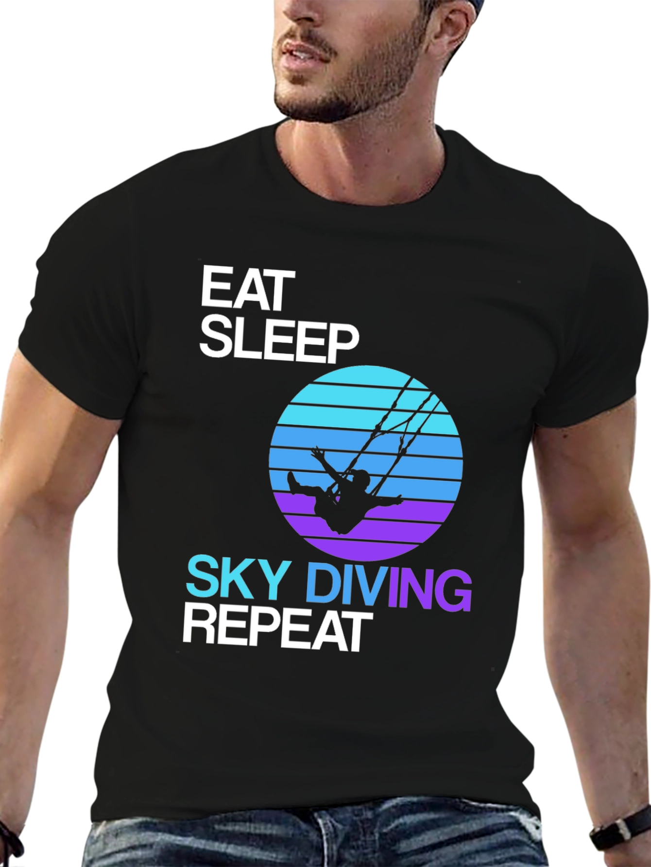 Black Eat Sleep Skydiving Repeat T-Shirt view 6