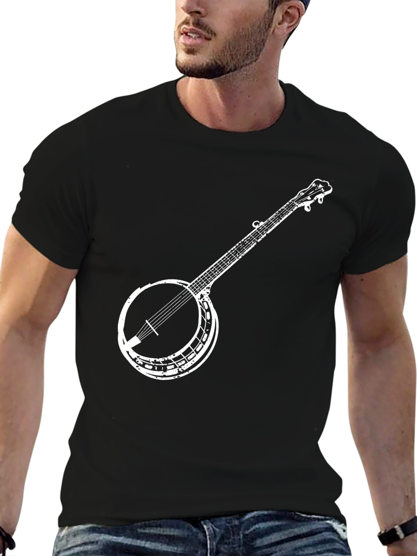 Black Banjo Graphic Tee - Black Cotton Music Lover Shirt view 6
