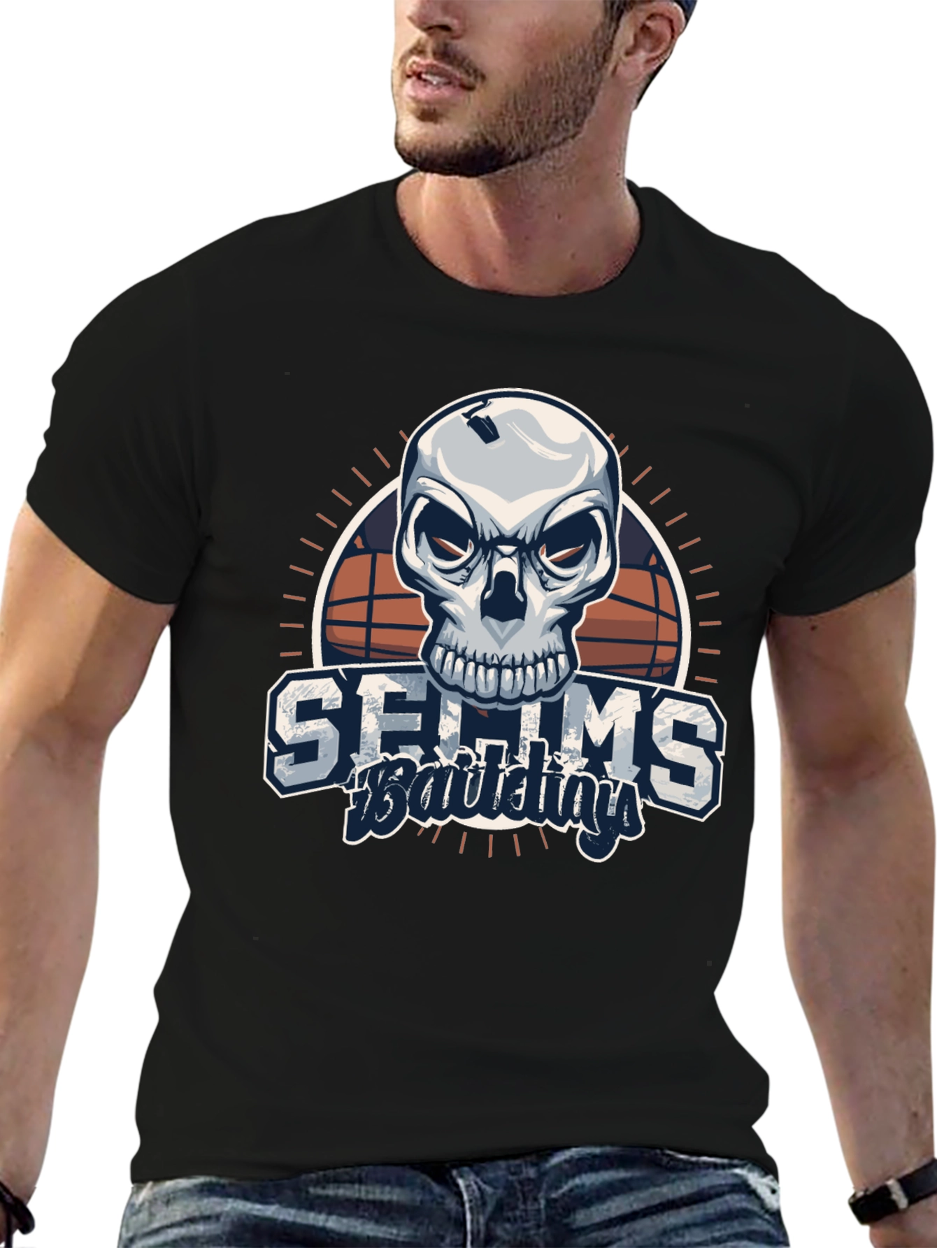 Black Skull Basketball Graphic Black T-Shirt view 6