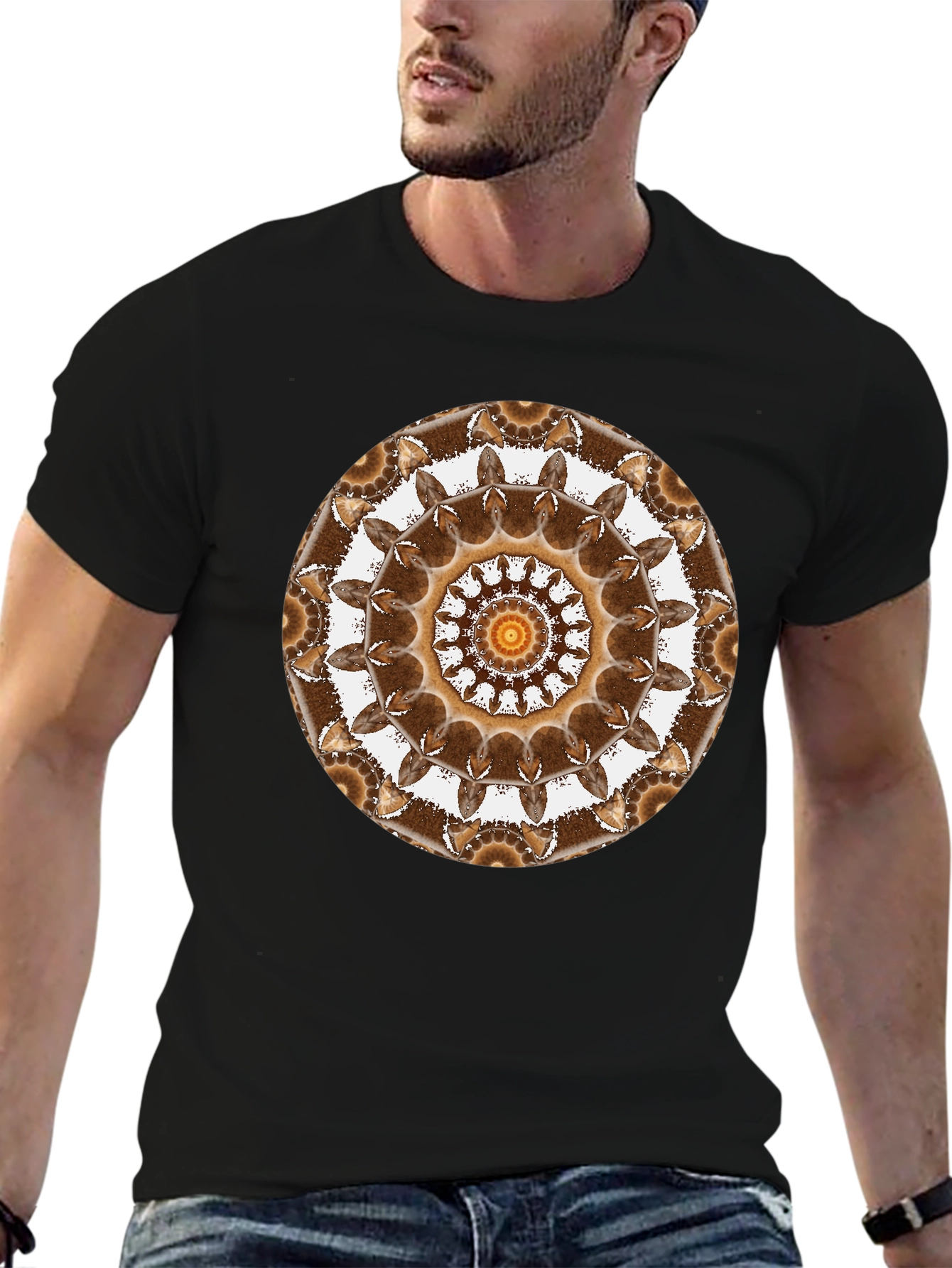 Black Geometric Mandala Graphic Tee - Unisex Black T-Shirt view 6