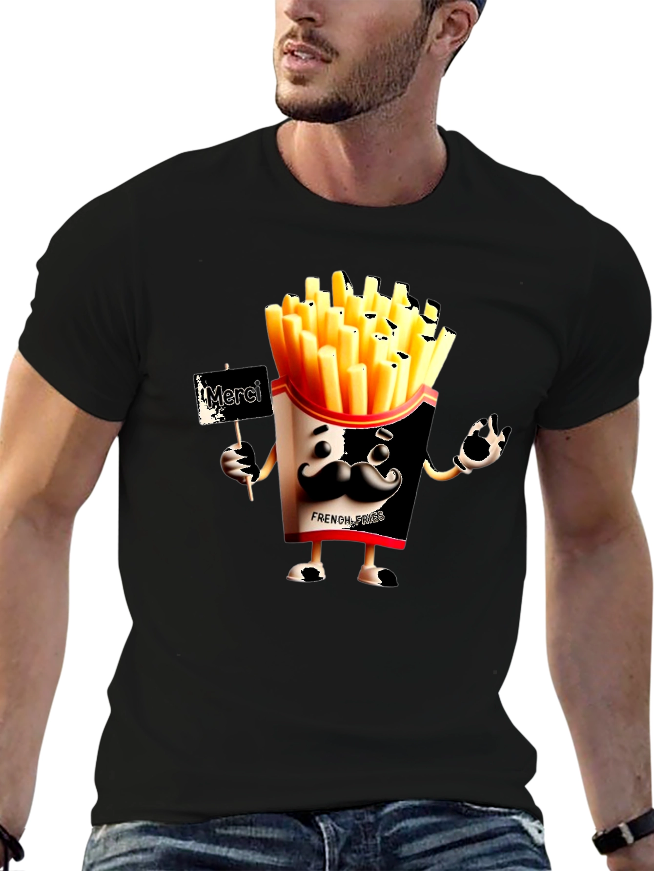Black Novelty French Fries Graphic Black T-Shirt view 6