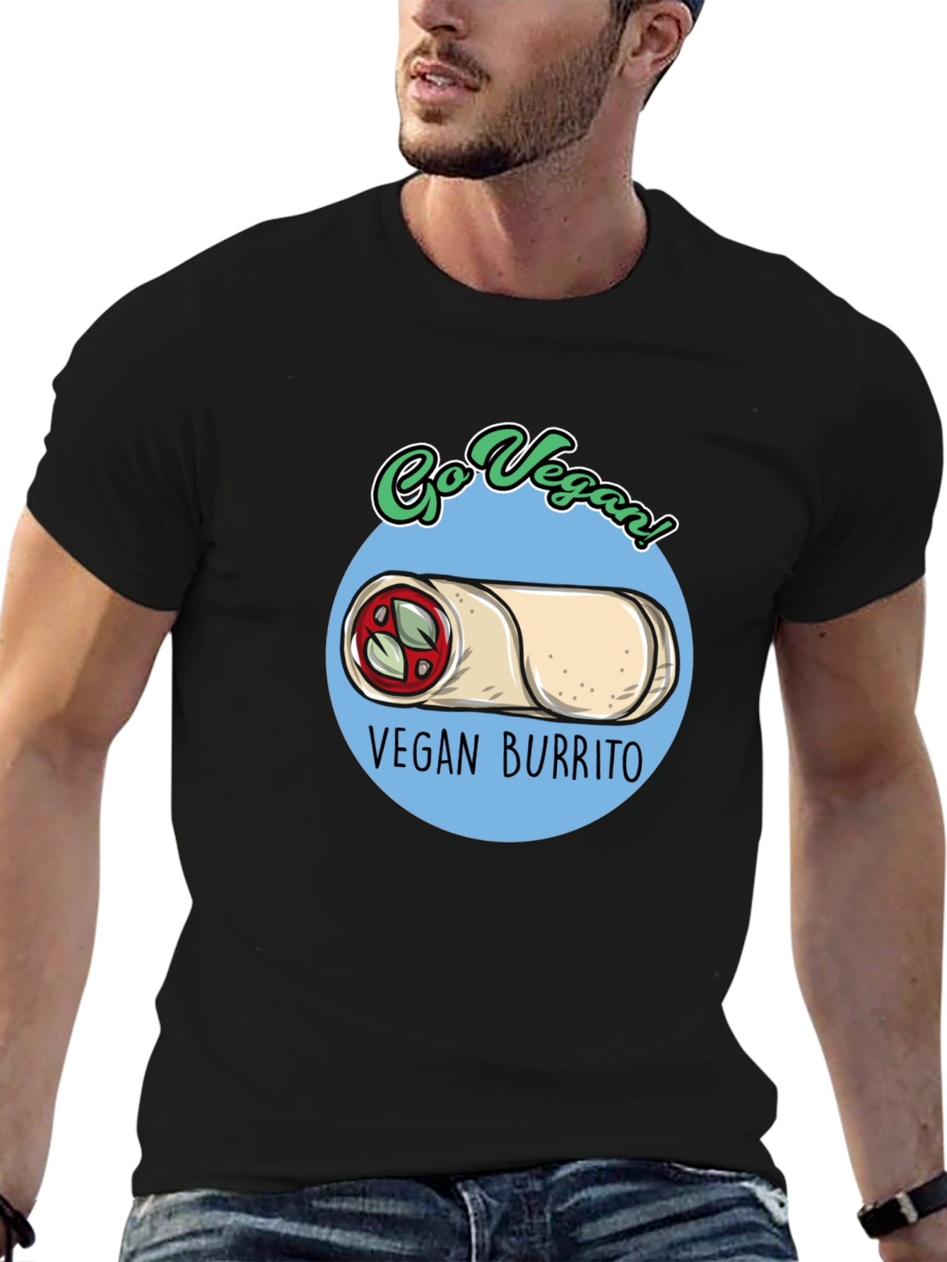 Black Go Vegan! Vegan Burrito T-Shirt view 6