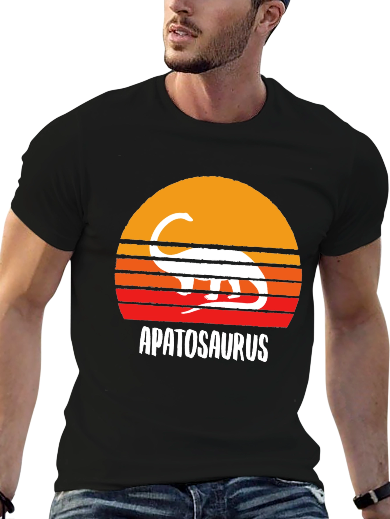 Black Apatosaurus Sunset Graphic Tee - Dinosaur Lover's Shirt view 6