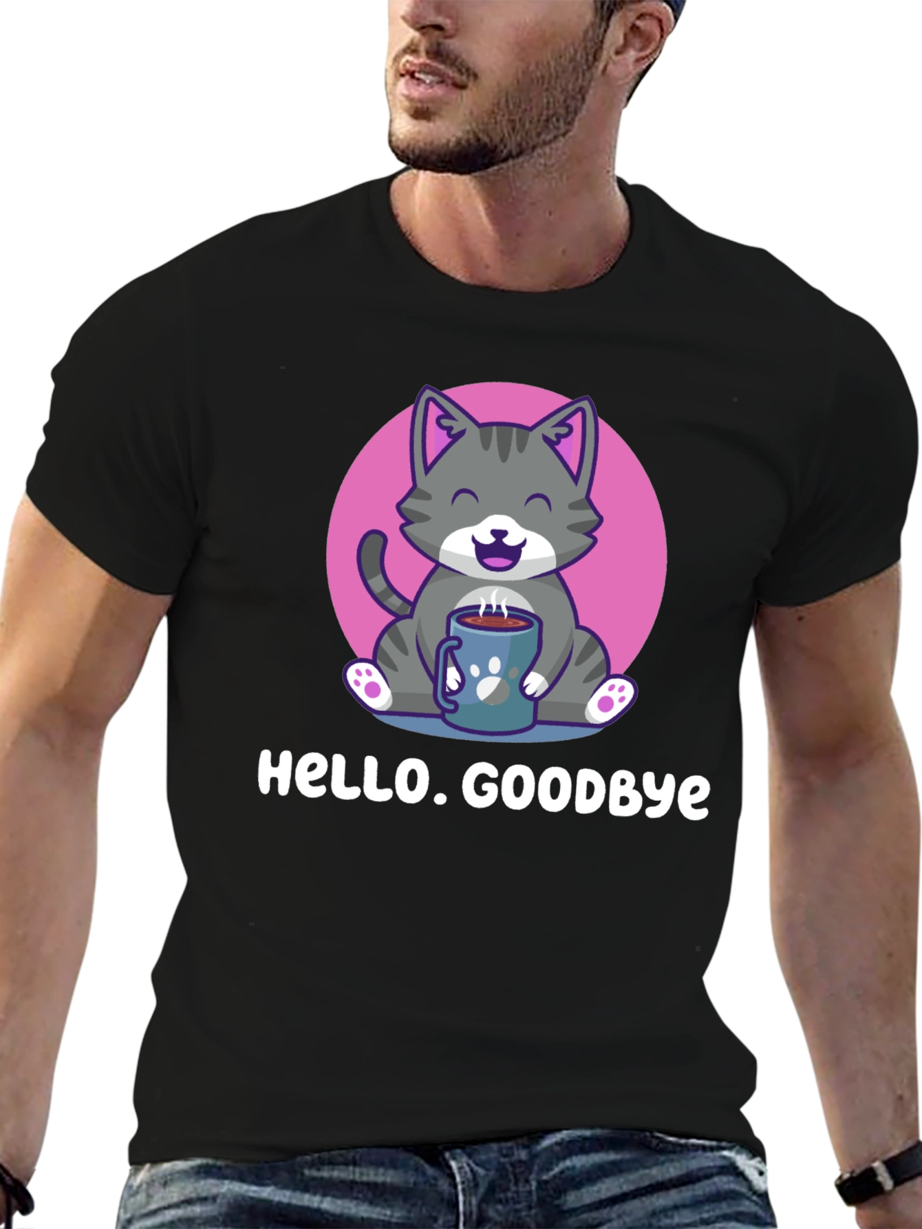 Black Cat and Coffee T-Shirt - Hello. Goodbye. view 6