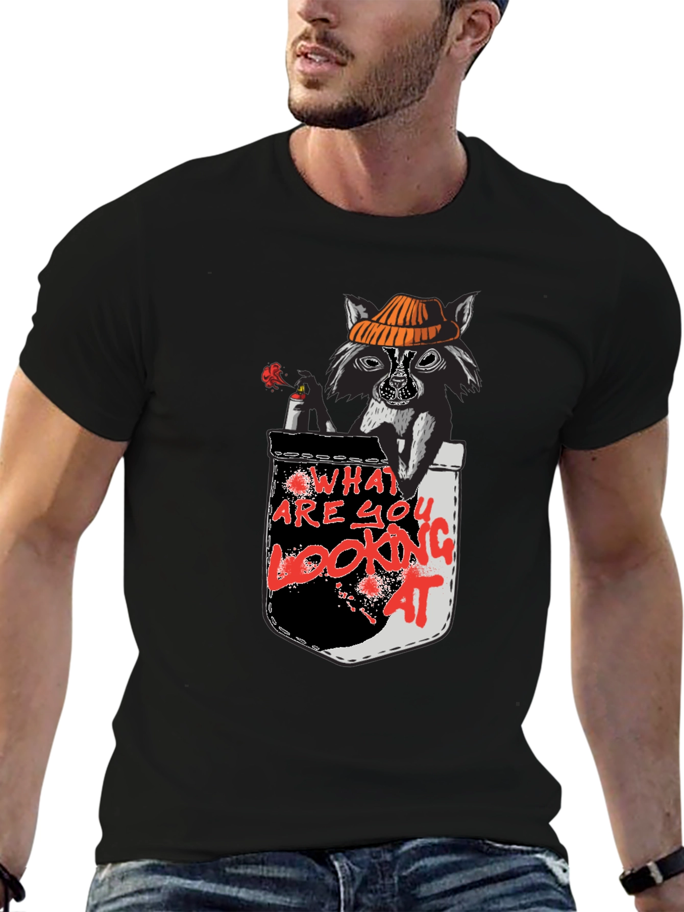 Black Raccoon Pocket T-Shirt - What Are You Looking At? view 6