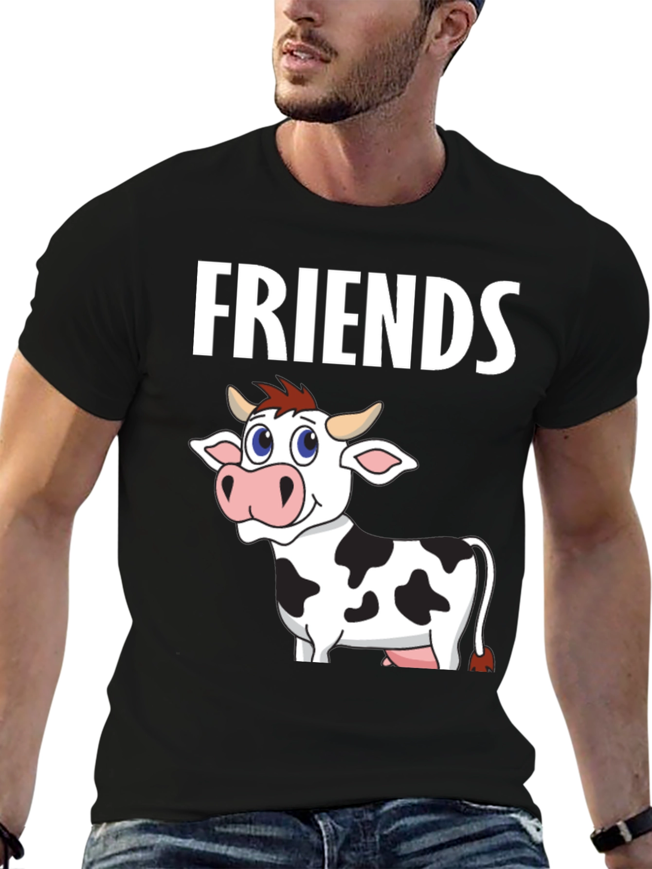Black Cow Friends Graphic Tee -  Black Crew Neck T-Shirt view 6