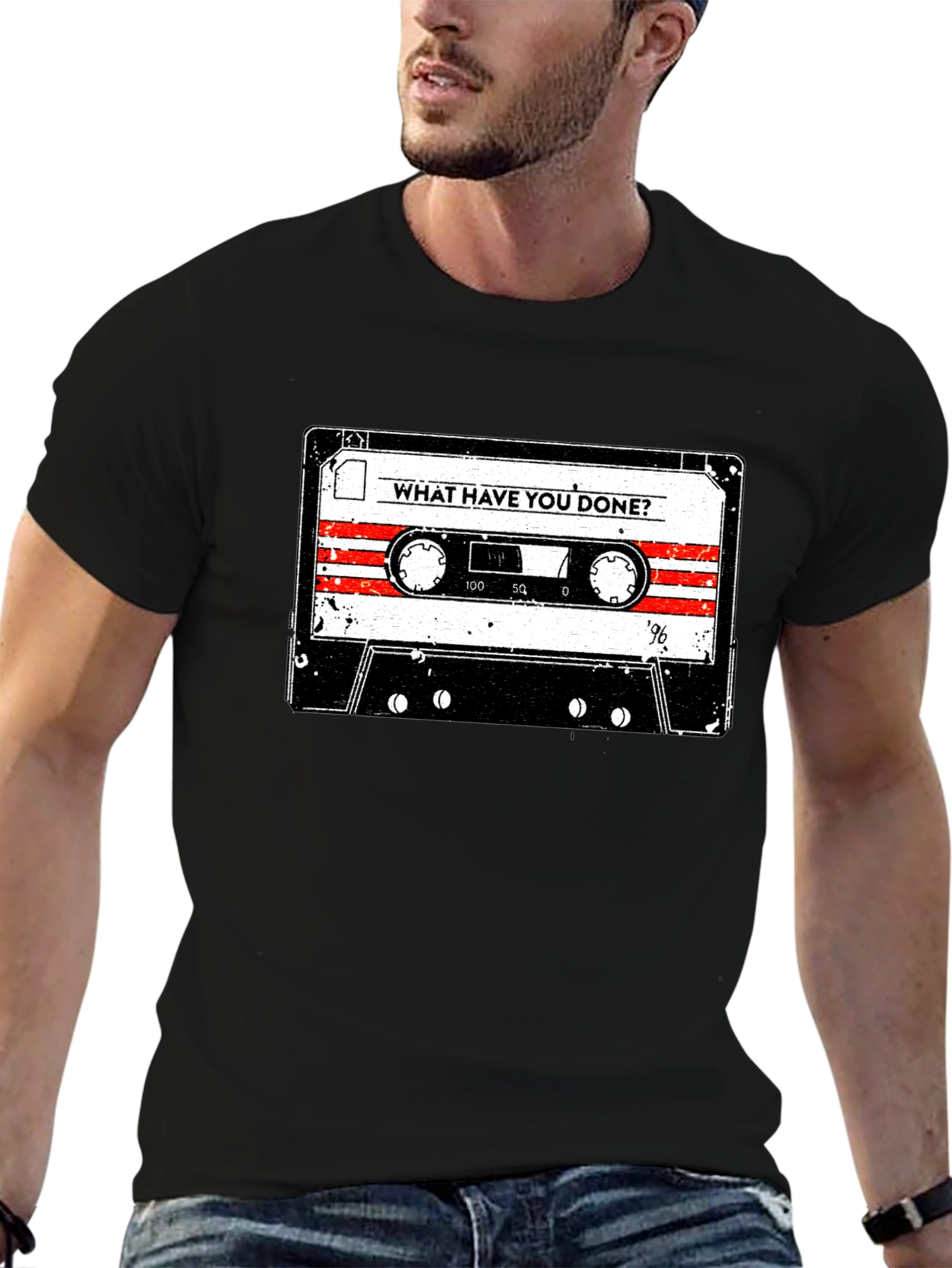 Black Vintage Cassette Tape Graphic Tee - "What Have You Done?" view 6