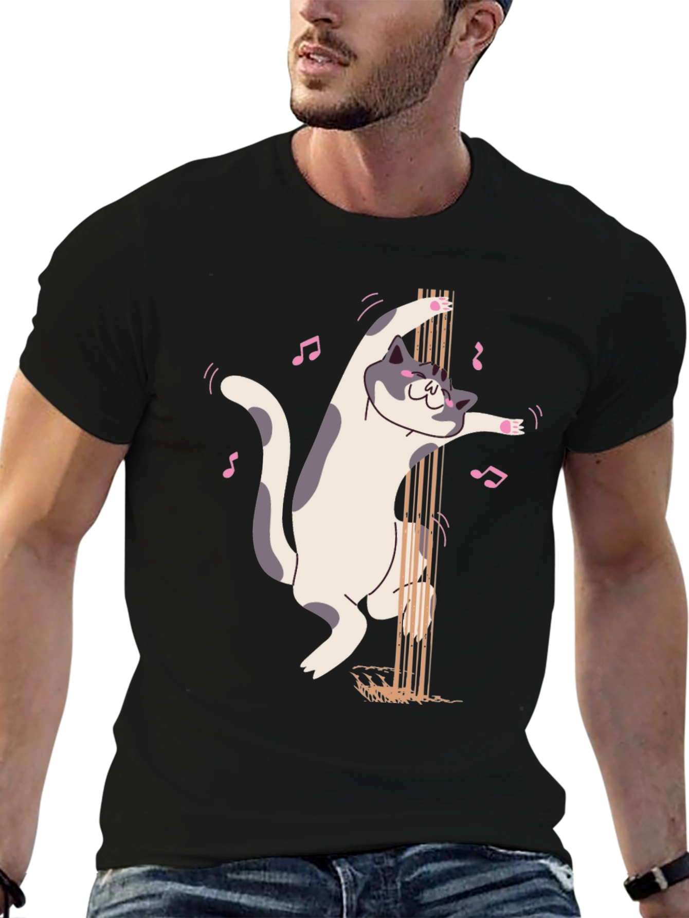 Black Pole Dancing Cat Graphic T-Shirt view 6