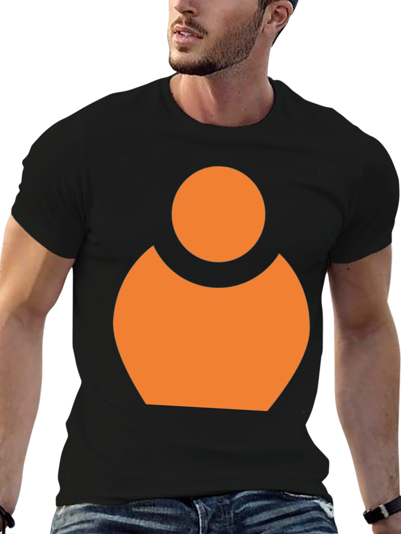 Black Abstract Orange Person Icon Black T-Shirt view 6