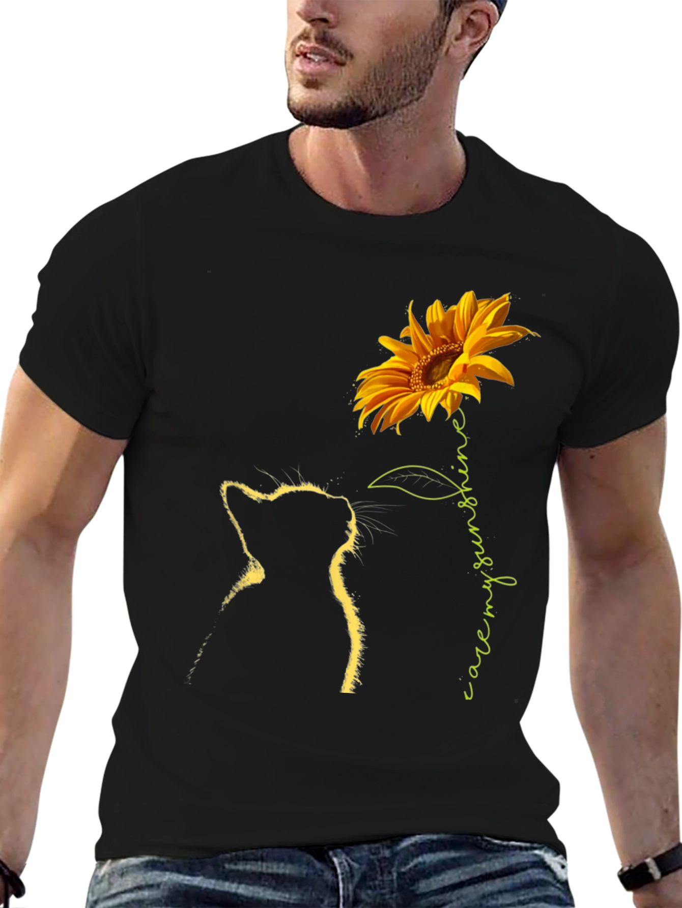 Black Sunflower Cat Graphic Tee - Black T-Shirt view 6
