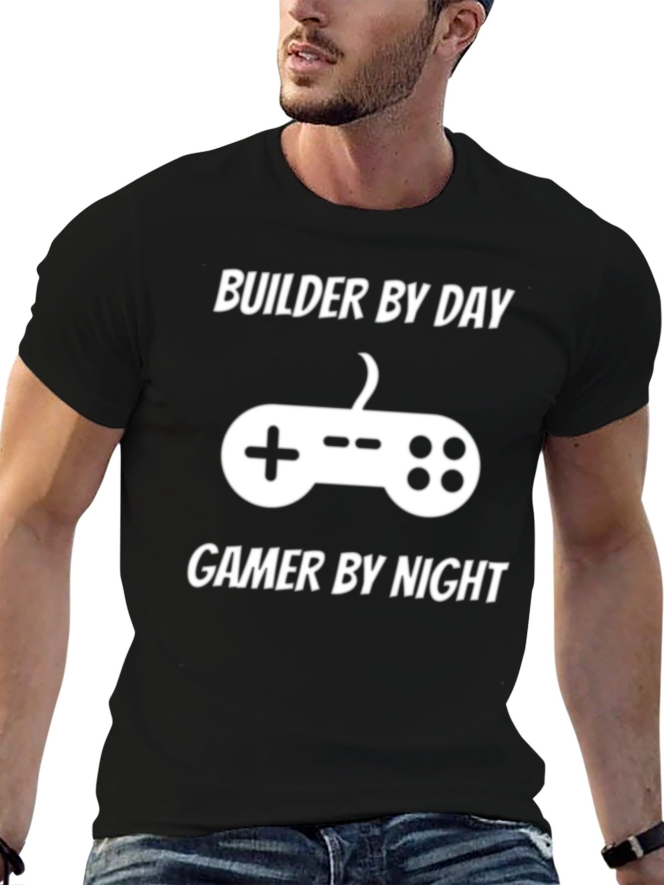 Black Builder By Day Gamer By Night T-Shirt view 6