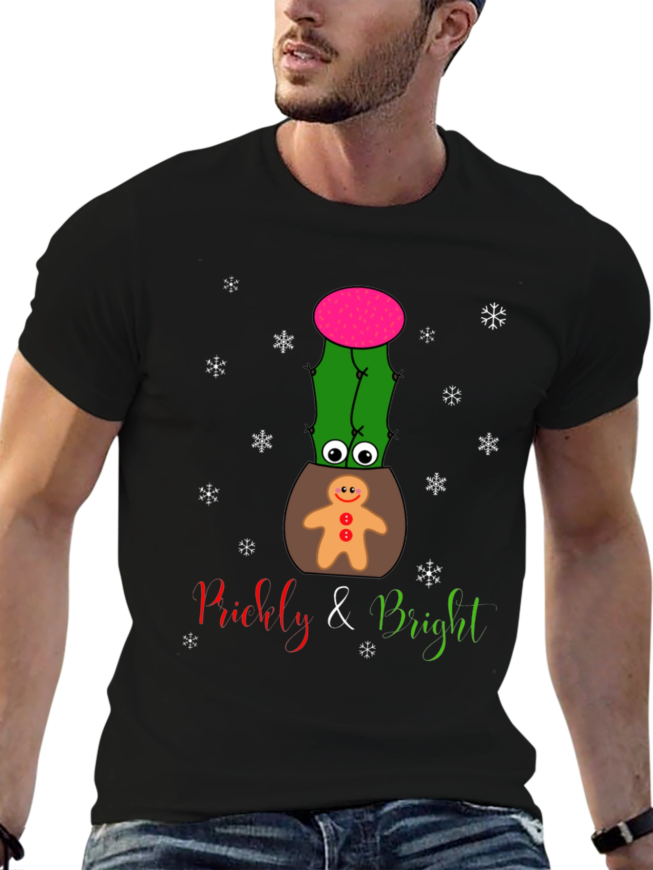 Black Prickly & Bright Holiday Cactus T-Shirt view 6