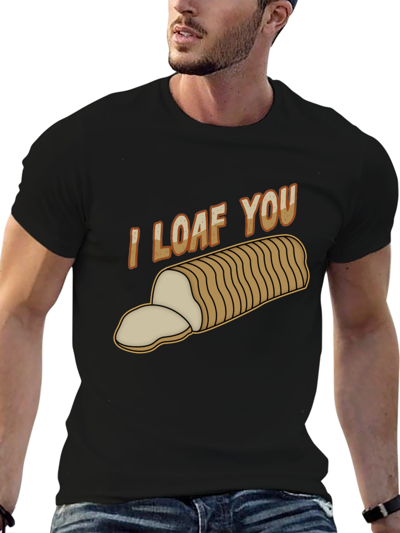 Black I Loaf You T-Shirt - Funny Bread Pun Tee view 6