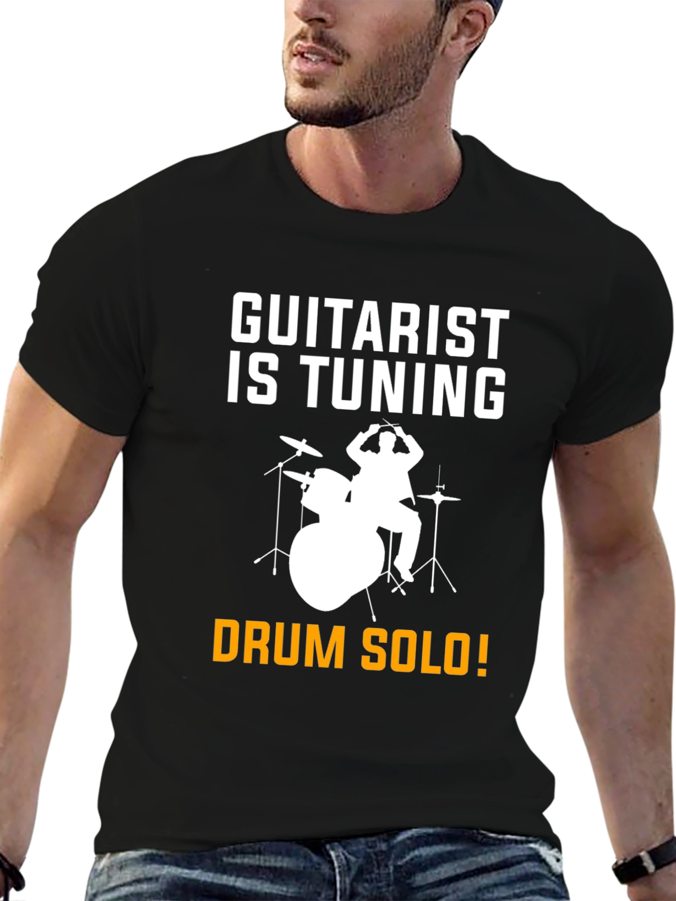 Black Guitarist Tuning T-Shirt Drummer Solo Funny Music Tee view 6