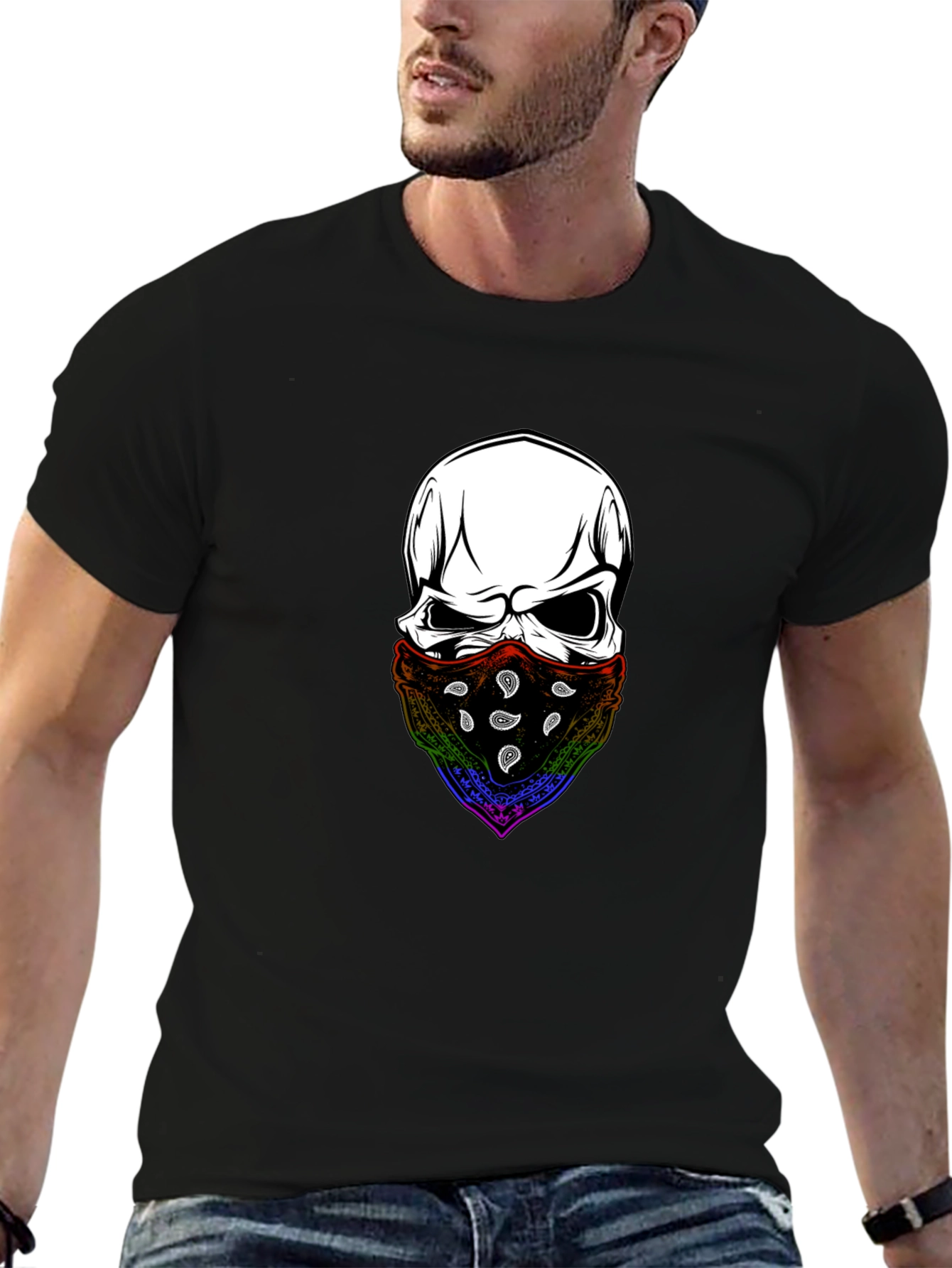 Black Skull Bandana T-Shirt - Stylish Graphic Tee view 6