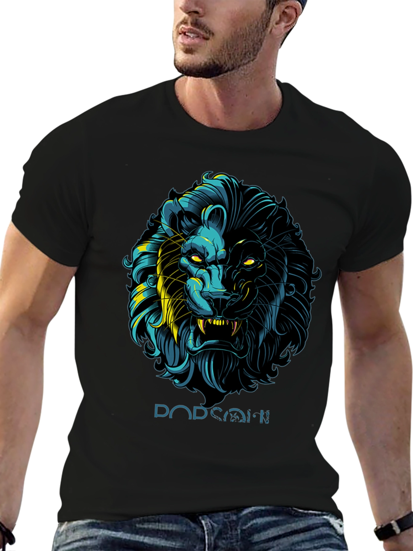 Black Lion Graphic Print Black T-Shirt - Stylish Men's Apparel view 6