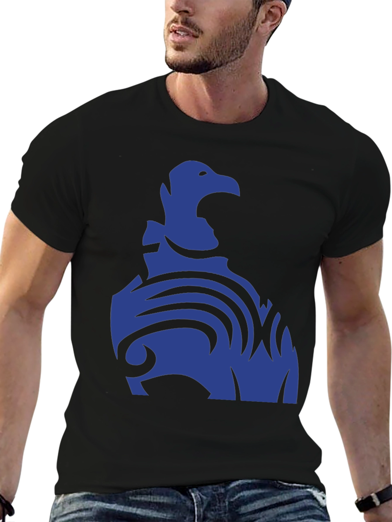 Black Blue Eagle Tribal Design Black T-Shirt view 6