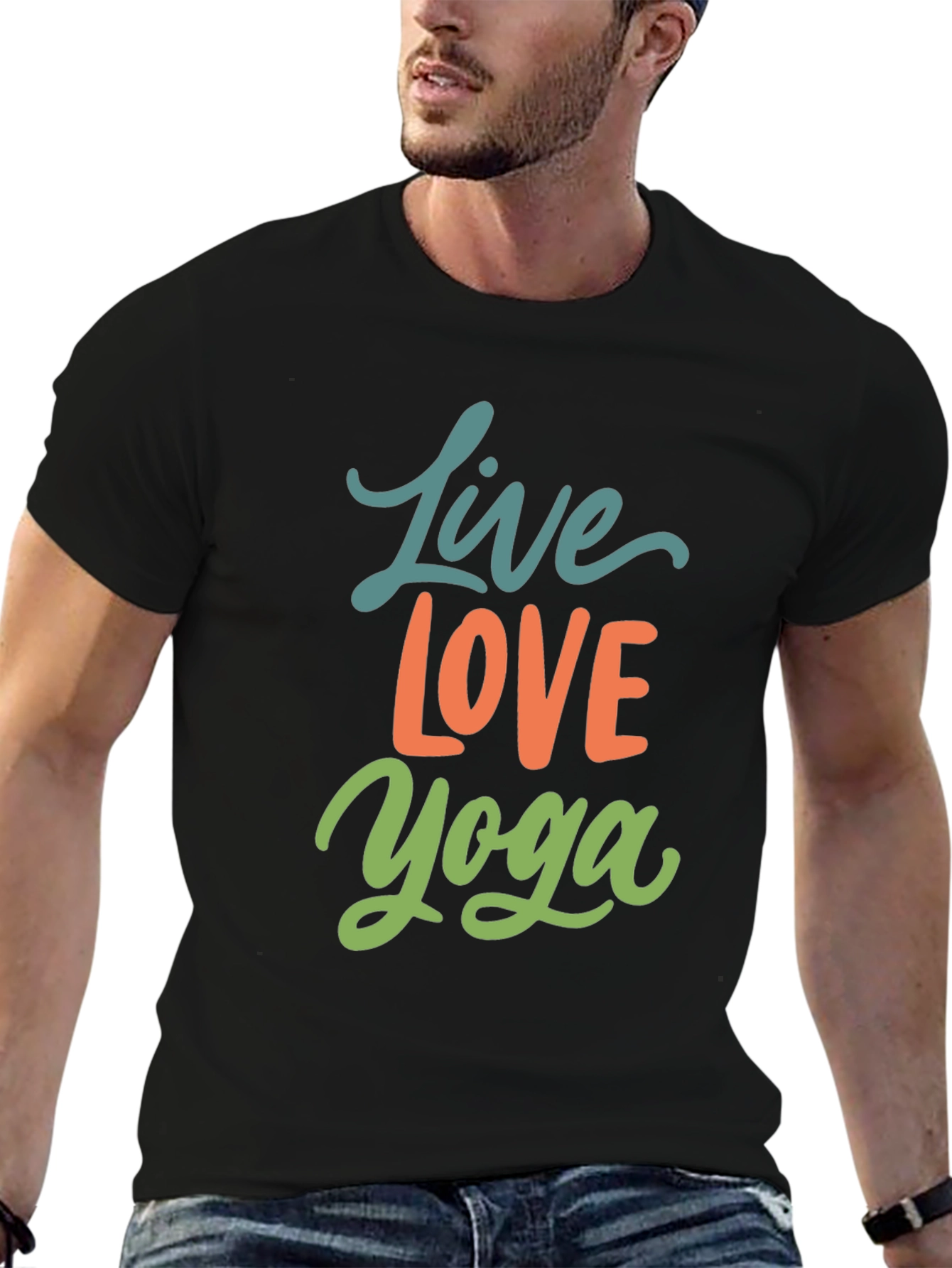 Black Live Love Yoga Graphic Tee - Black Cotton Casual T-Shirt view 6