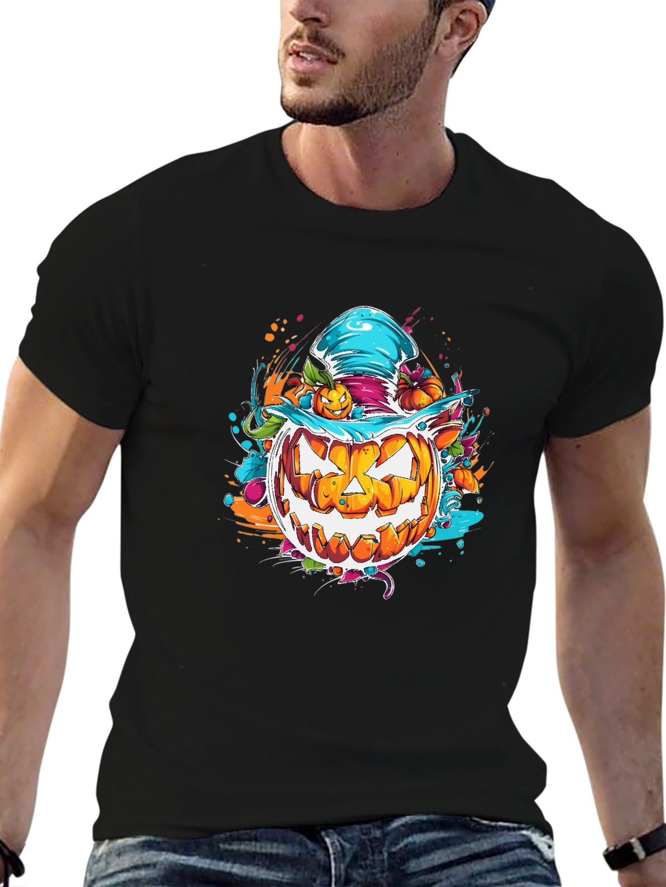 Black Halloween Pumpkin T-Shirt view 6