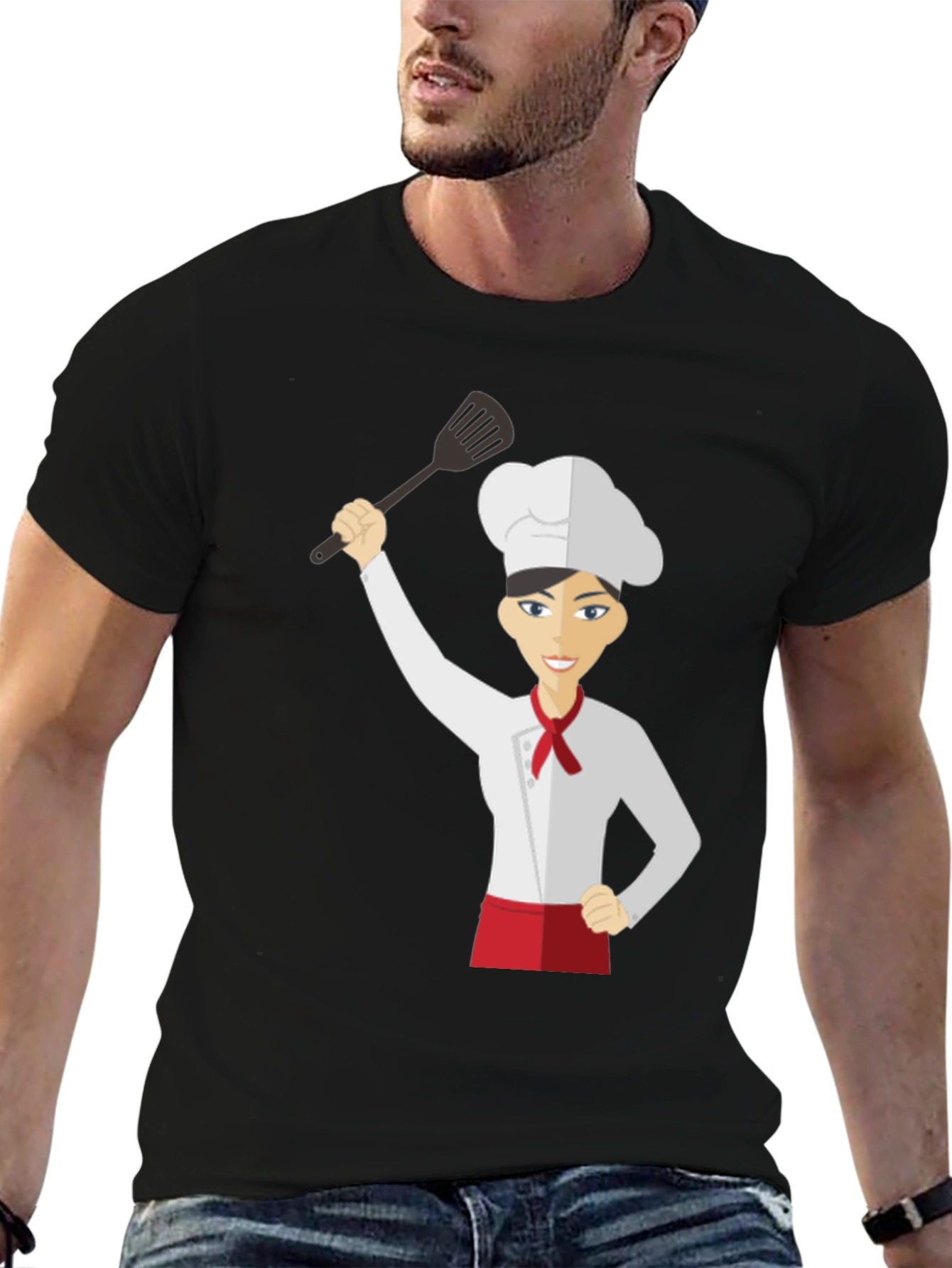 Black Chef Woman's Black Graphic T-Shirt view 6
