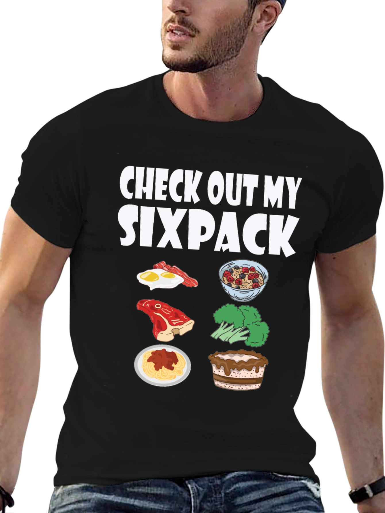 Black Check Out My Sixpack Food T-Shirt view 6