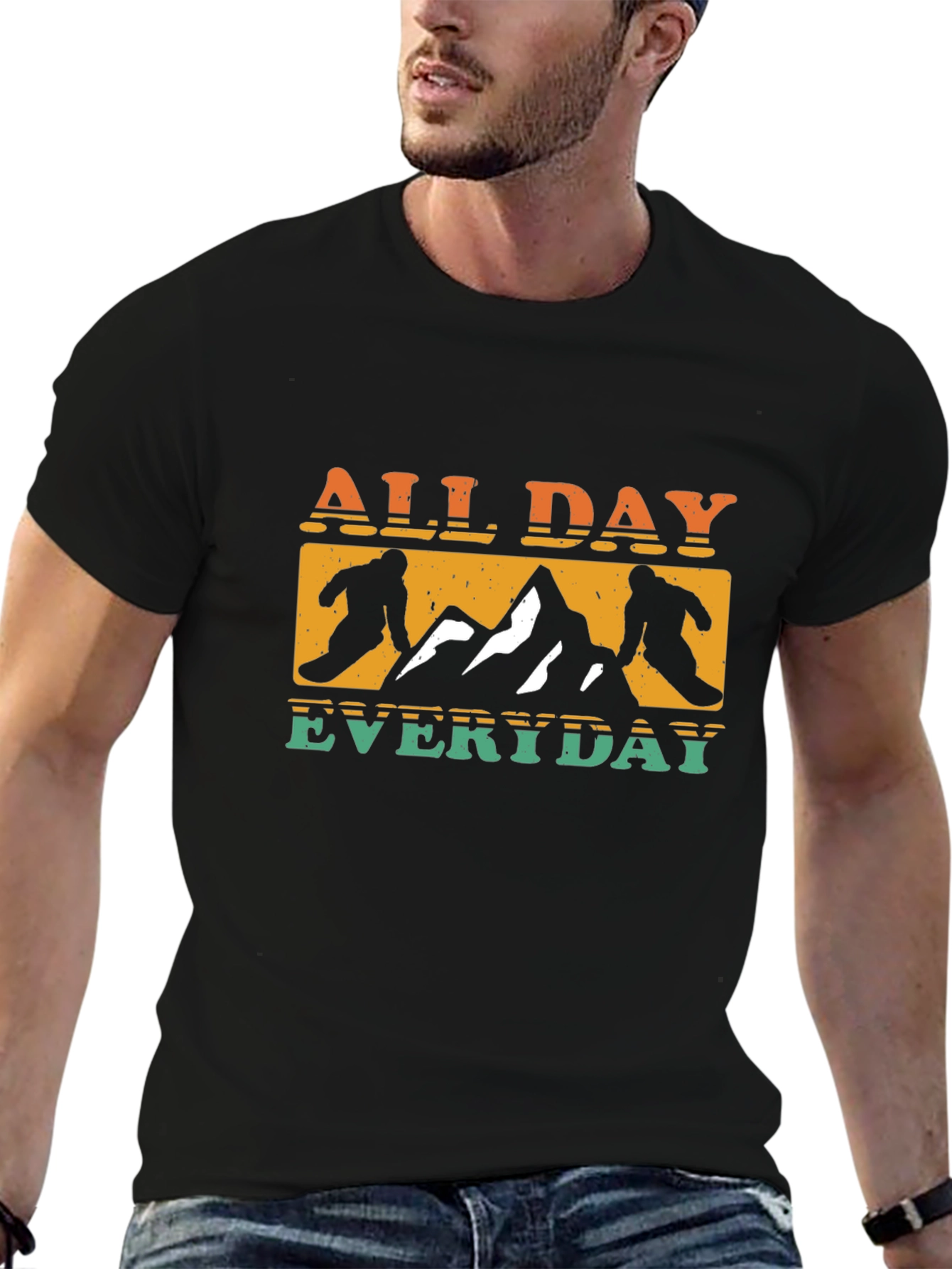 Black All Day Everyday Retro Skiing T-Shirt view 6