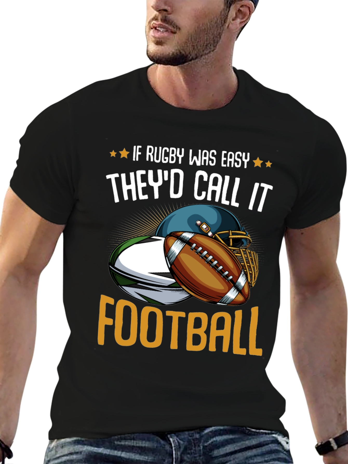 Black Rugby vs Football Graphic T-Shirt view 6