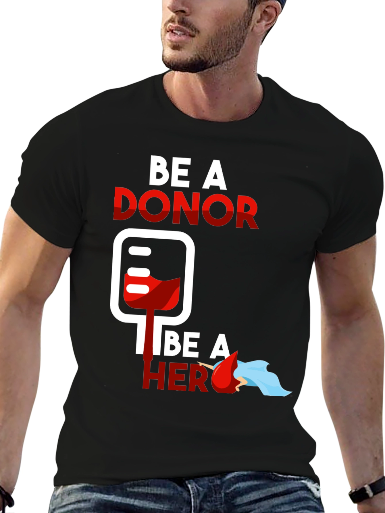 Black Be a Donor Be a Hero Graphic Tee view 6