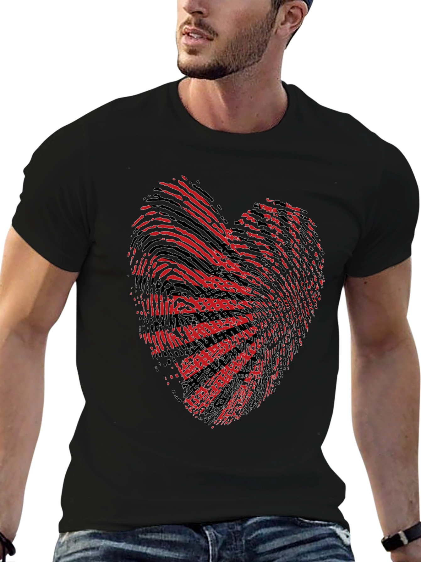 Black Heart Fingerprint Graphic Tee - Unique Design view 6